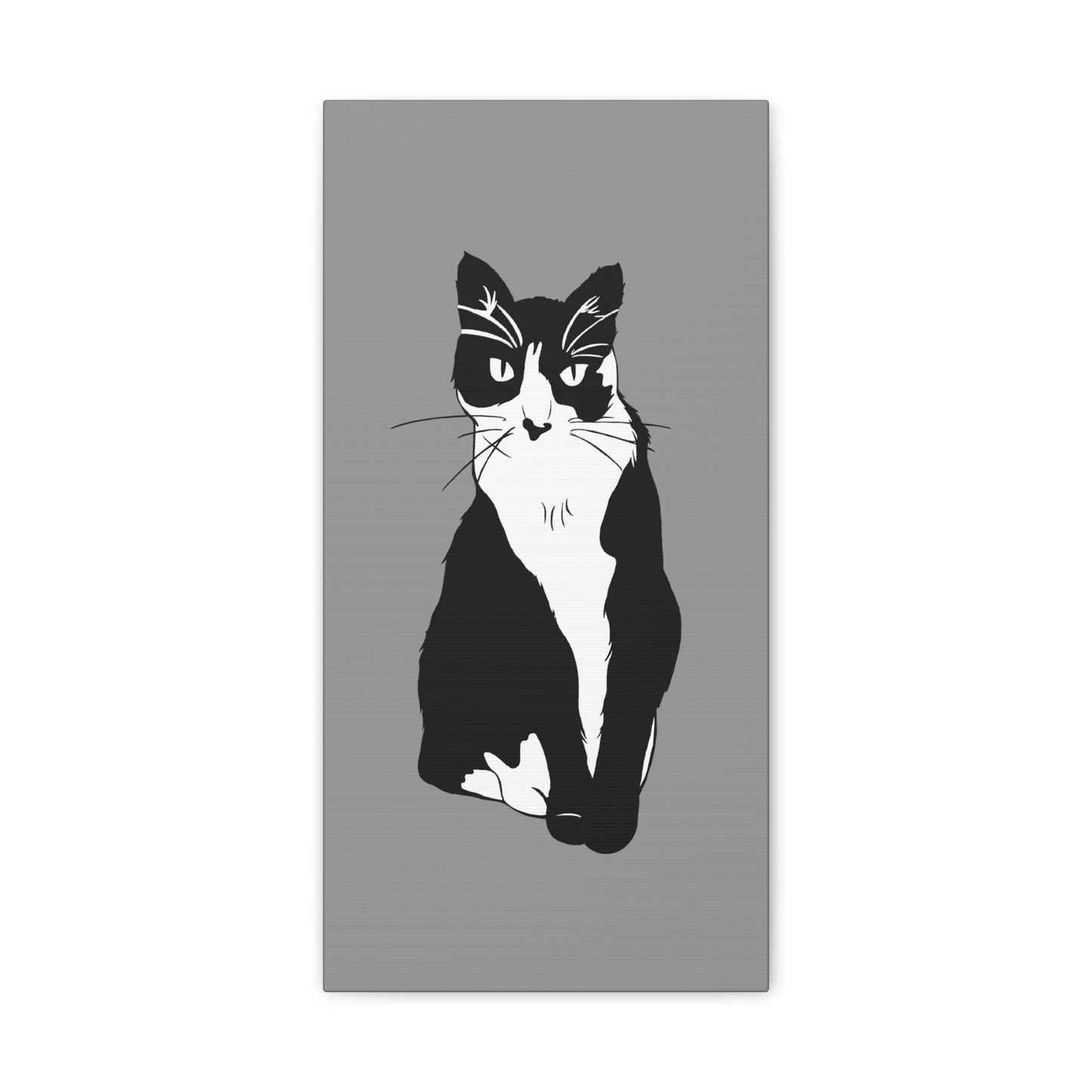 Cat Canvas on Grey (B&W Style Cat) - Cat Drawing Art
