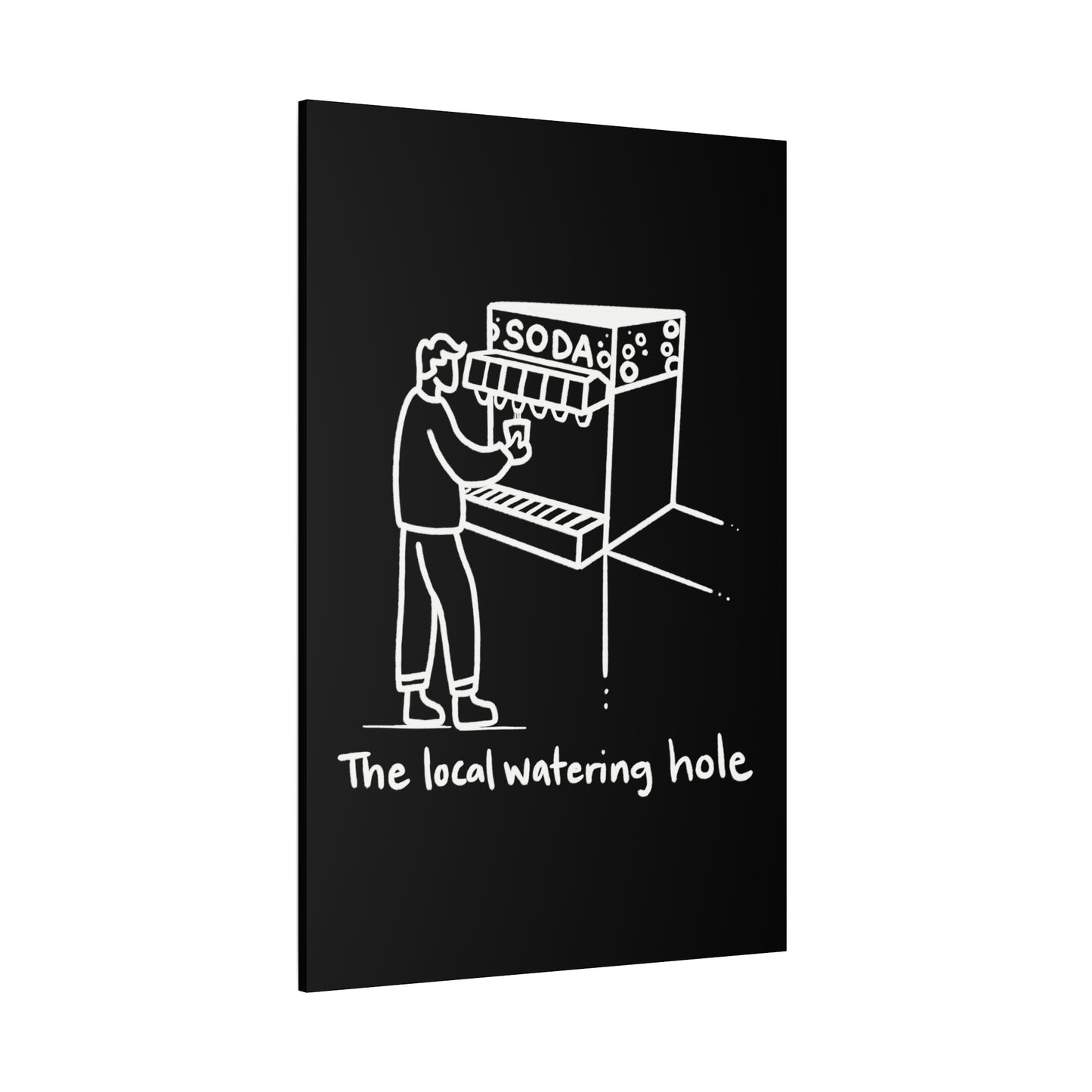 Local Watering Hole Canvas Print - White Ink on Black Background
