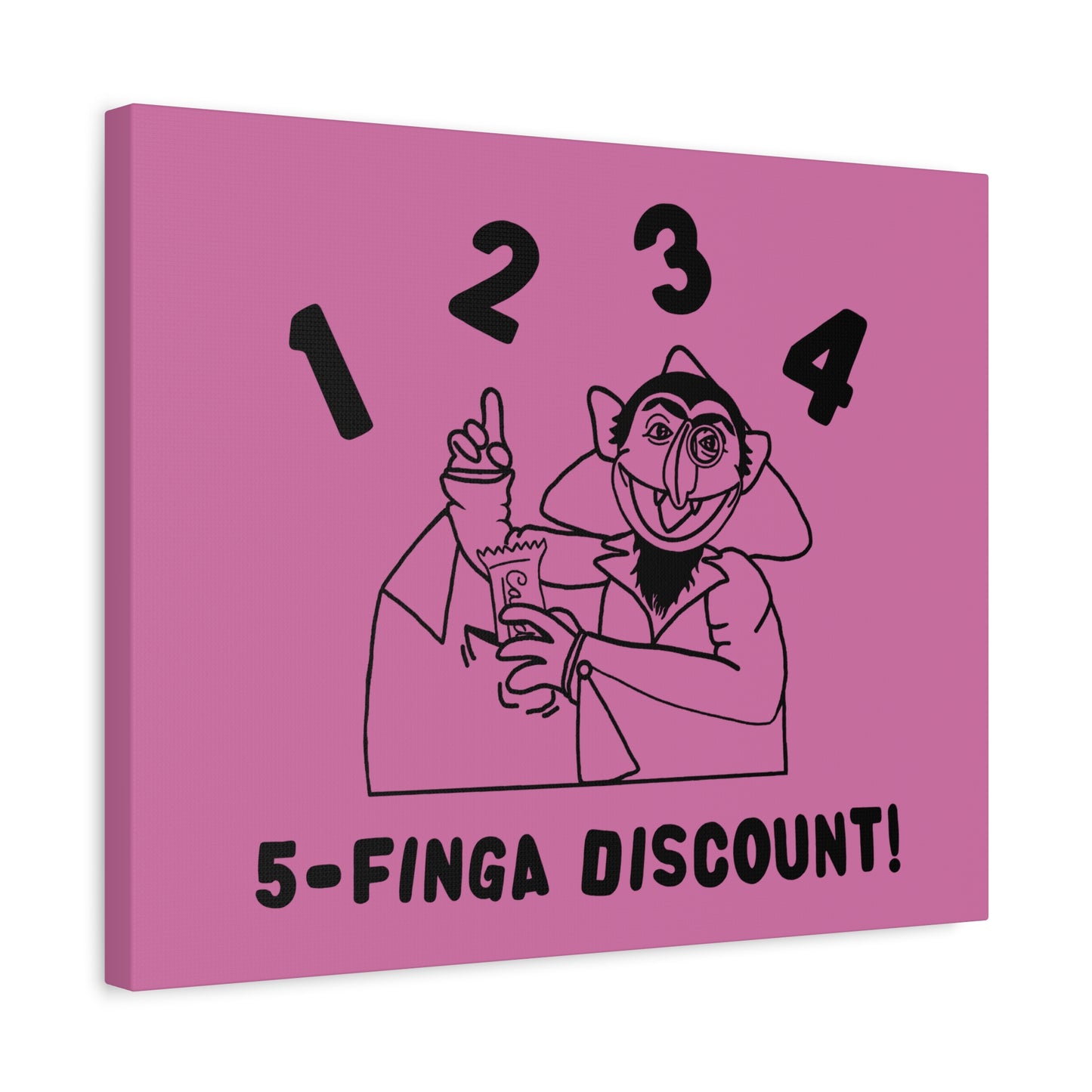 Five Finger Discount Outline Canvas Print Light Pink - Sesame Street The Count Parody Art Print