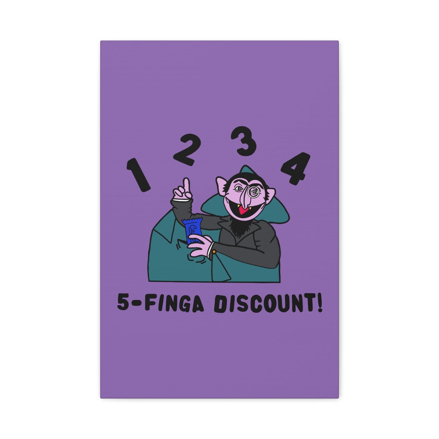 Five Finger Discount Canvas Print Light Purple - Sesame Street The Count Parody Art Print