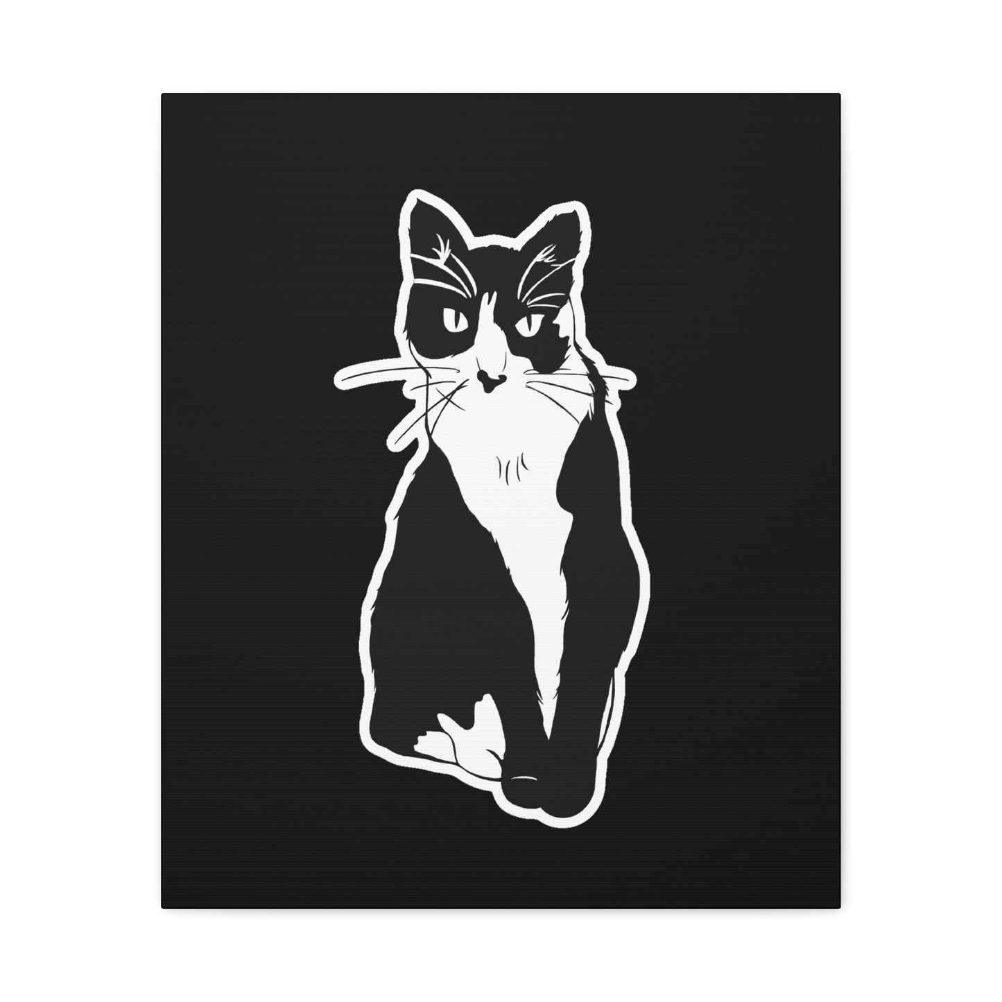 Cat Canvas Print on Black (Sticker Style Cat) - Cat Drawing Art