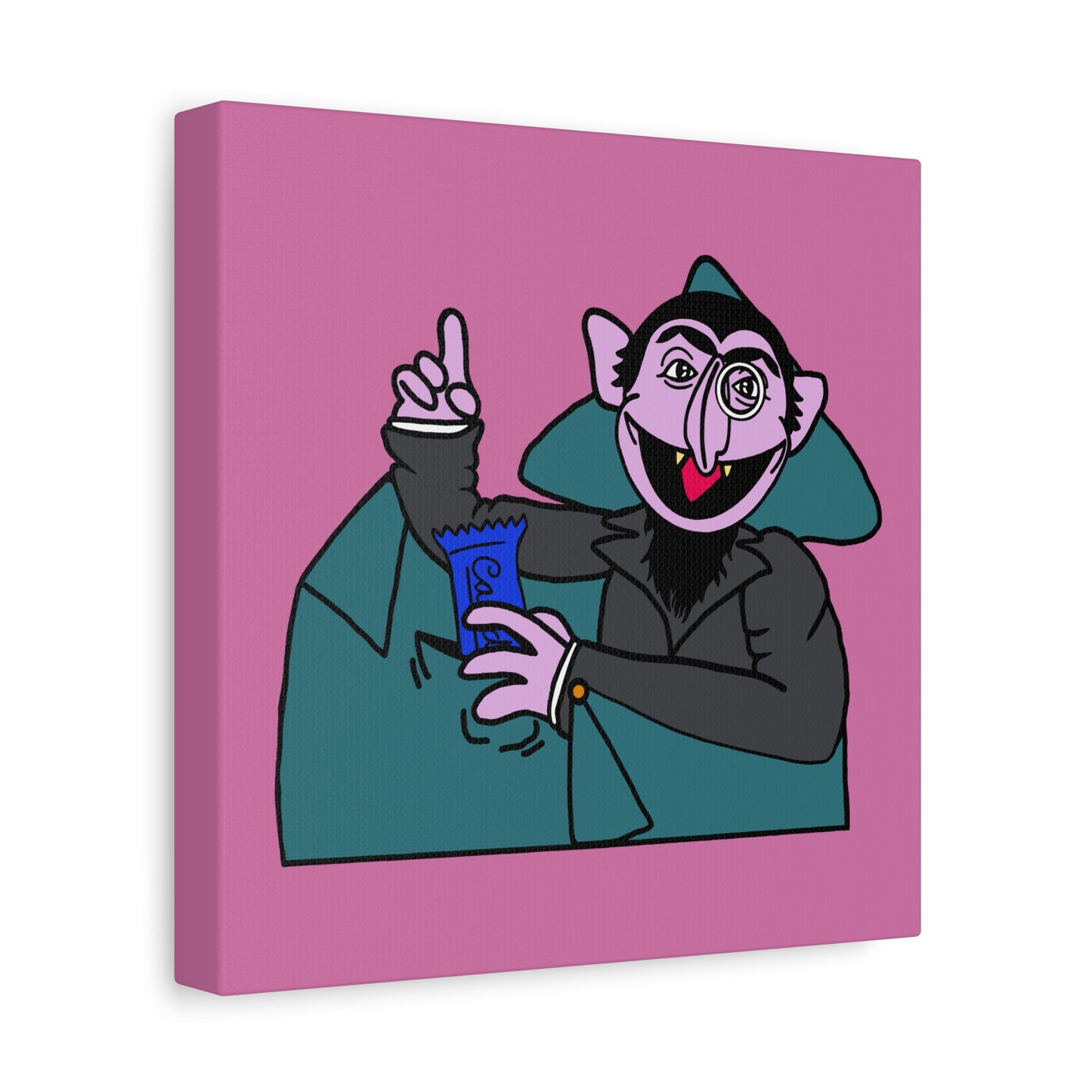 The Count Stealing Candy Canvas Print Light Pink - Sesame Street The Count Parody Art