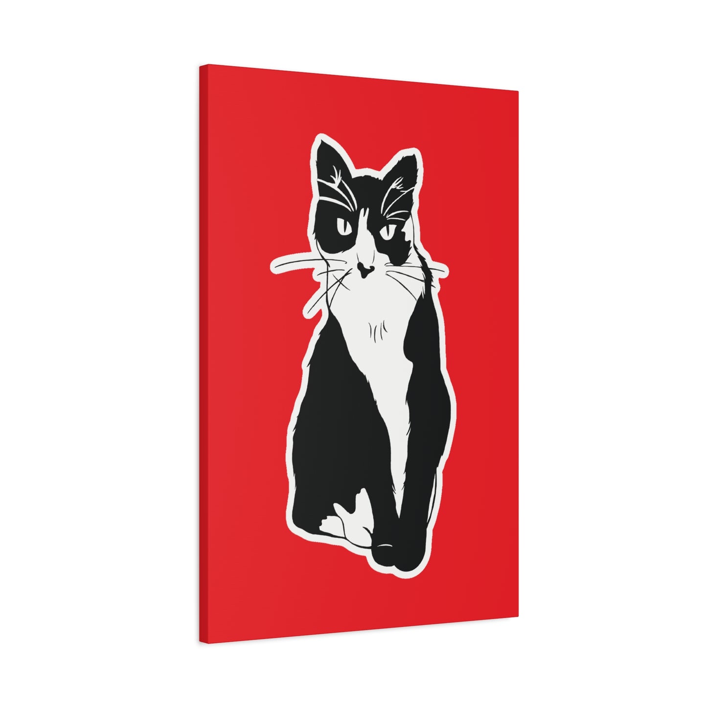 Cat Canvas Print on Red (Sticker Style Cat) - Cat Drawing Art