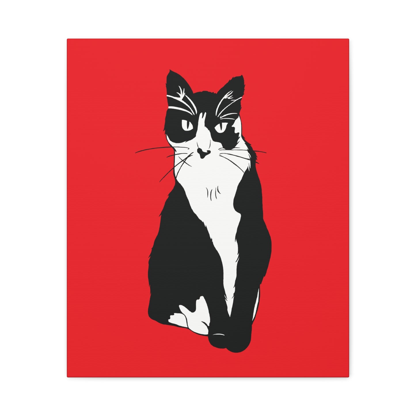 Cat Canvas on Red (B&W Style Cat) - Cat Drawing Art