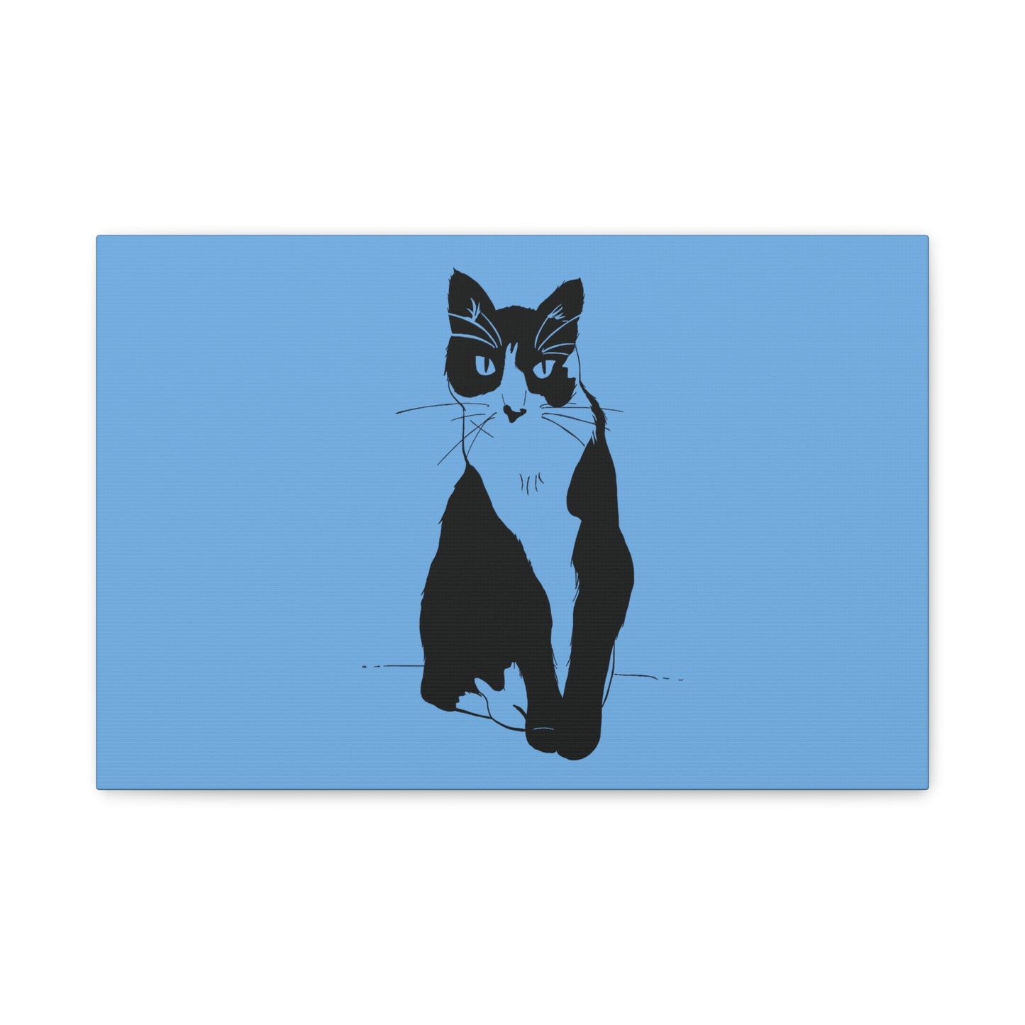 Cat Canvas Print on Light Blue (Transparent Style Cat) - Cat Drawing Art