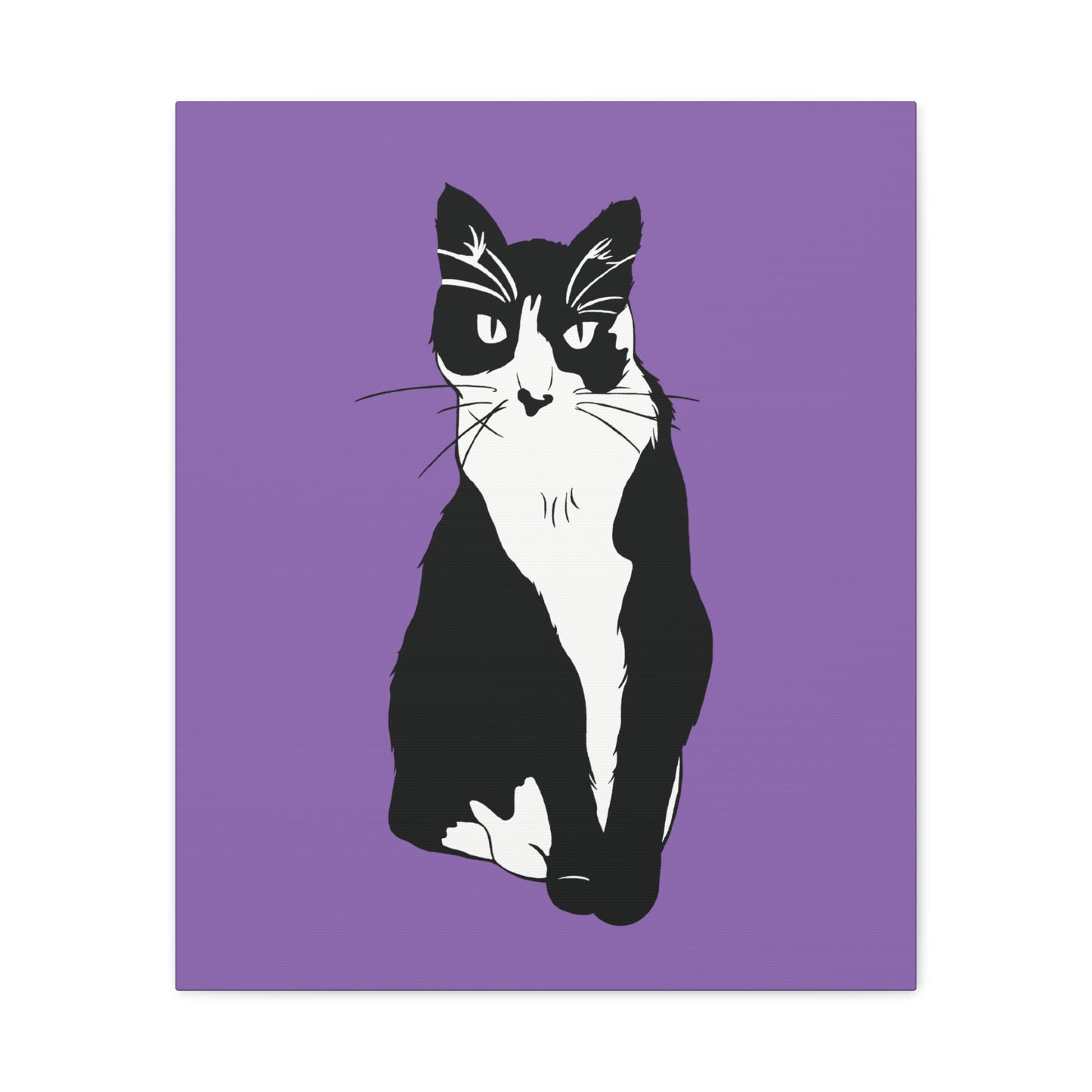 Cat Canvas on Light Purple (B&W Style Cat) - Cat Drawing Art