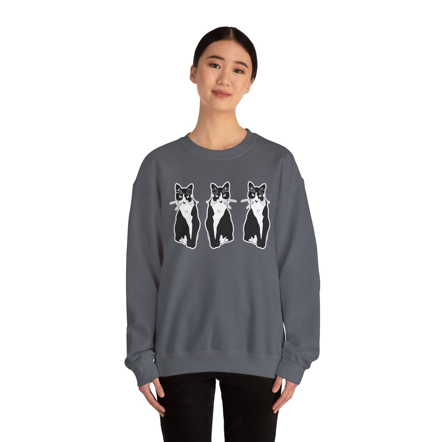 Cat x3 Sweatshirt (Sticker Style Cat) - Cat Drawing Sweatshirt