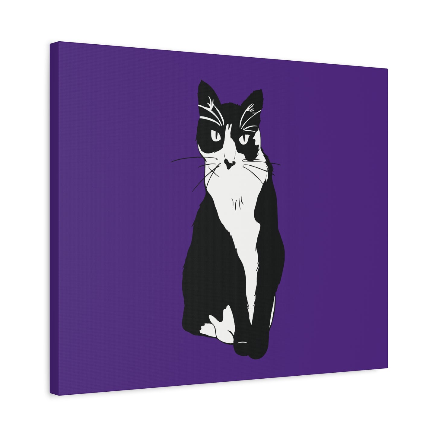 Cat Canvas on Purple (B&W Style Cat) - Cat Drawing Art