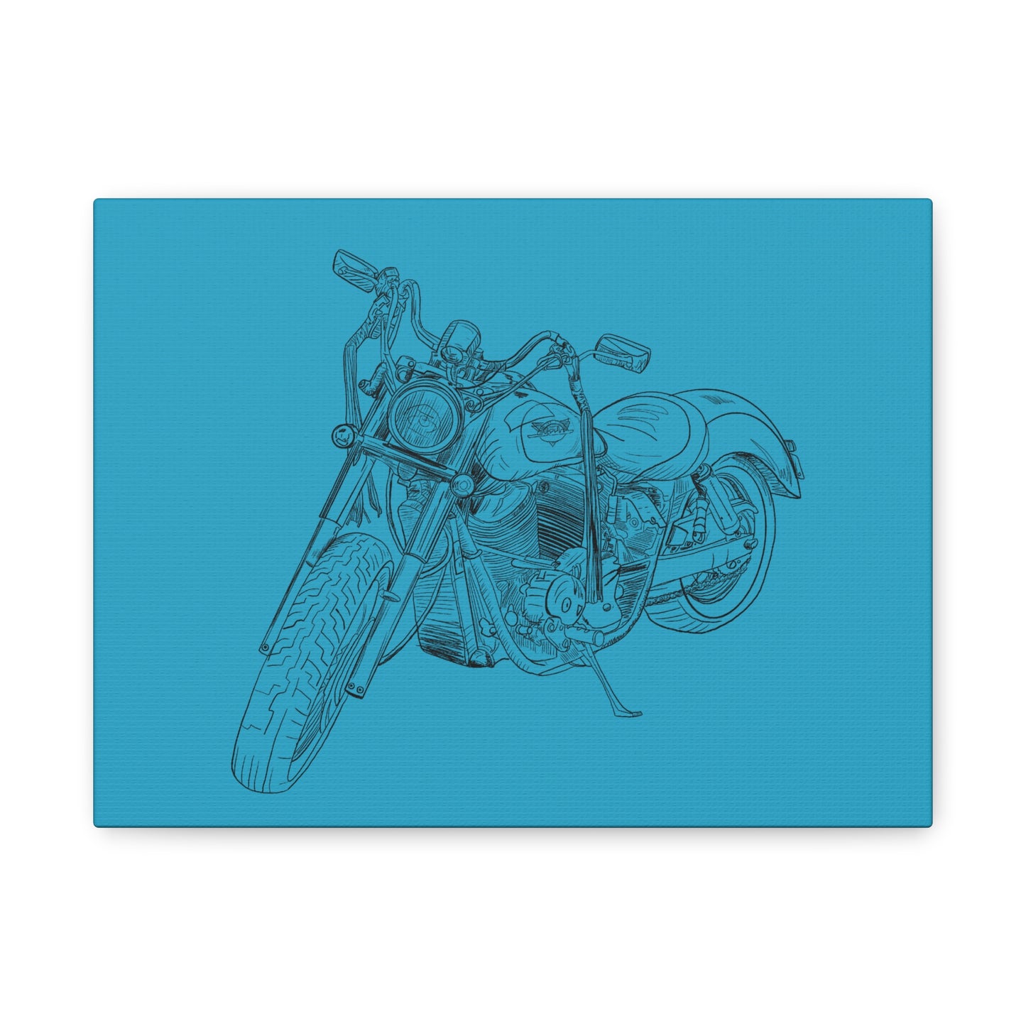 Ride Me Harley Motorcycle Sketch Canvas Print - Black Ink on Turquoise Background