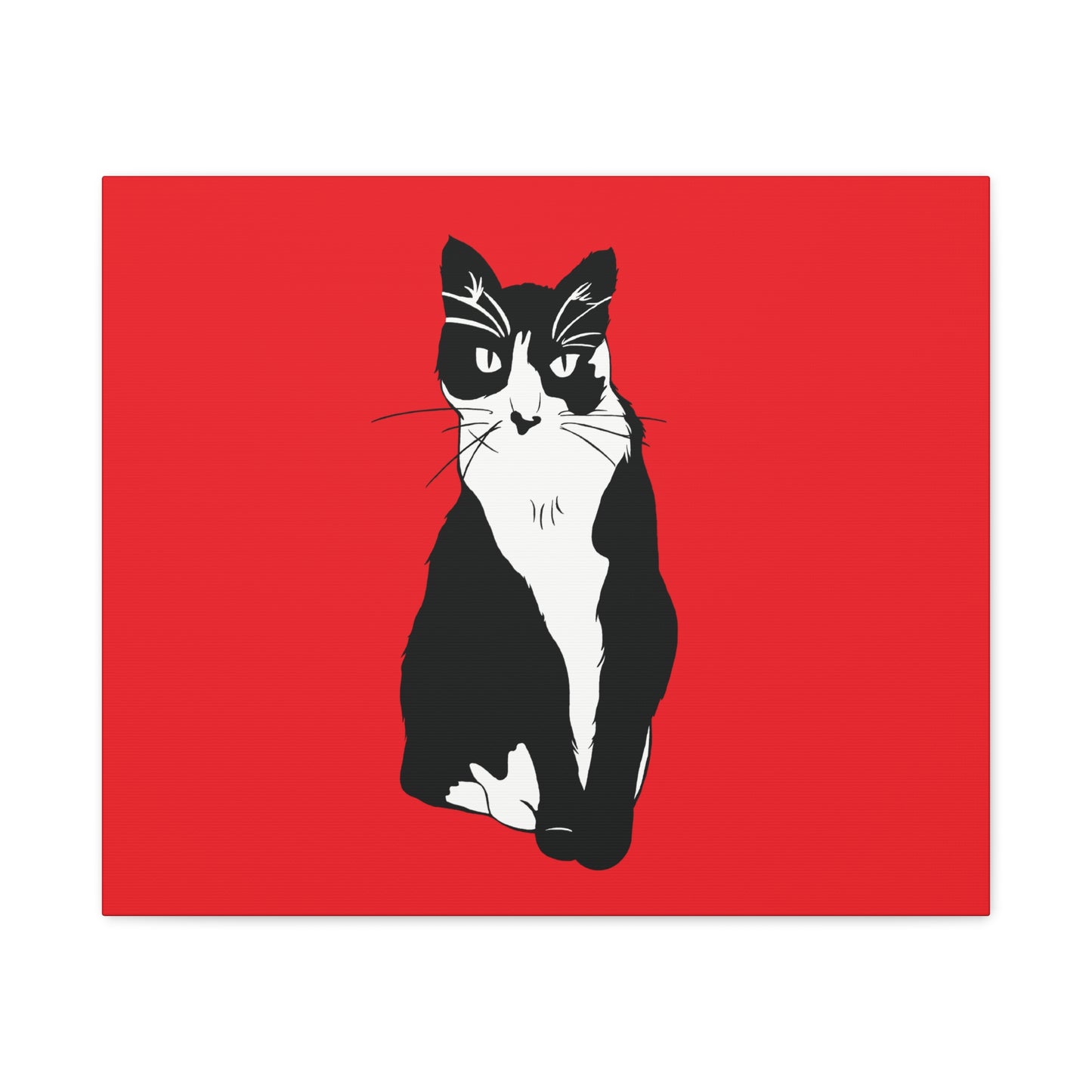 Cat Canvas on Red (B&W Style Cat) - Cat Drawing Art