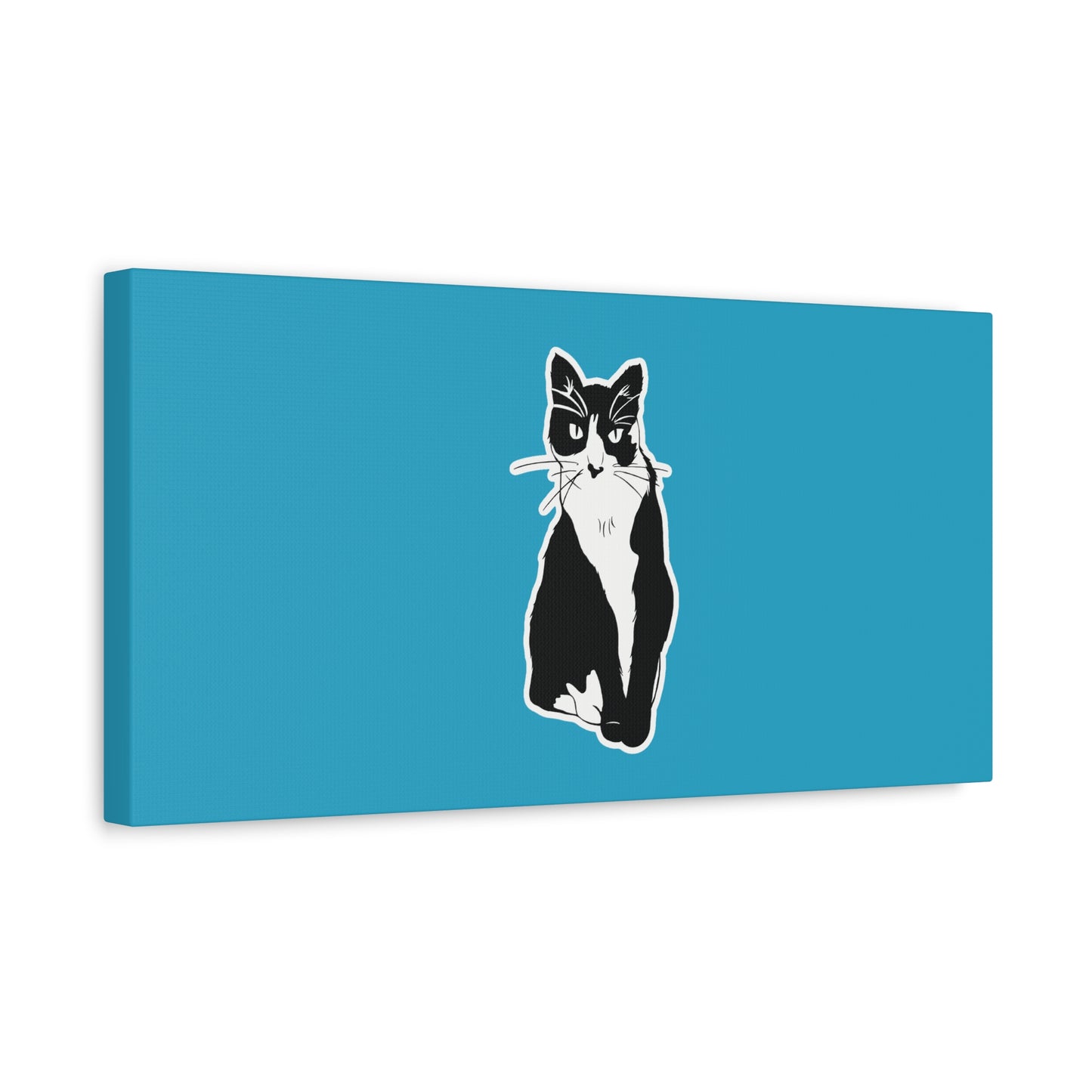 Cat Canvas Print on Turquoise (Sticker Style Cat) - Cat Drawing Art