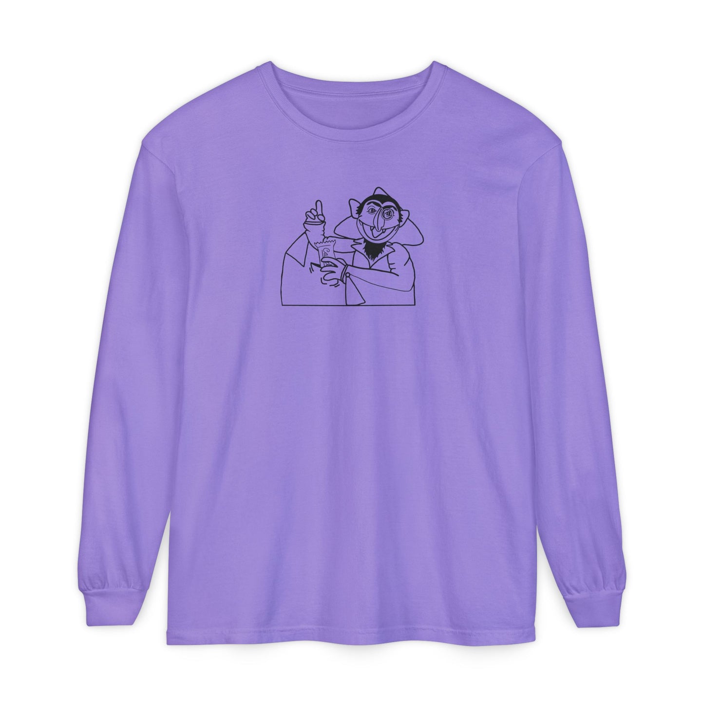 The Count Stealing Candy Outline Long Sleeve Tee - Sesame Street The Count Parody Shirt