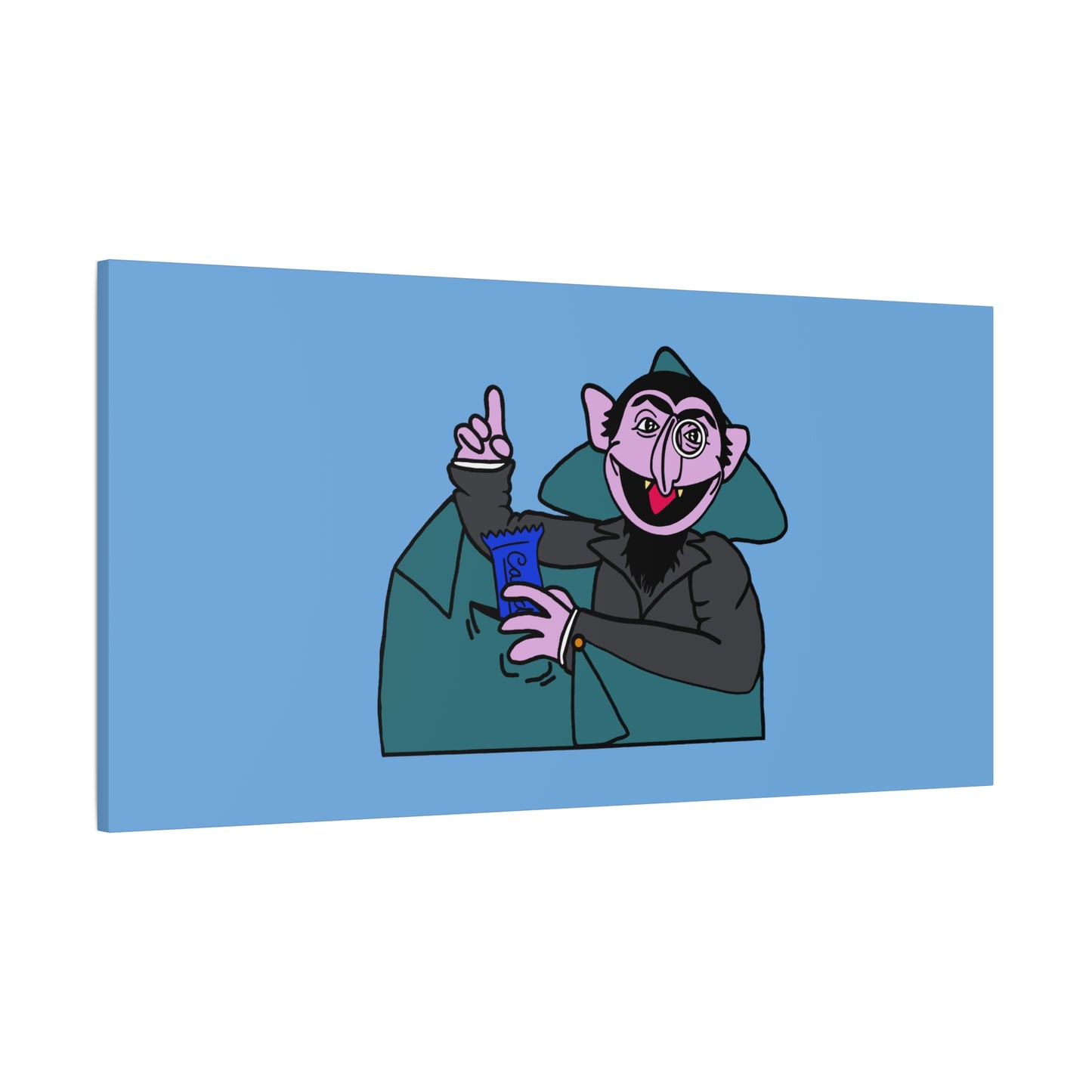 The Count Stealing Candy Canvas Print Light Blue - Sesame Street The Count Parody Art