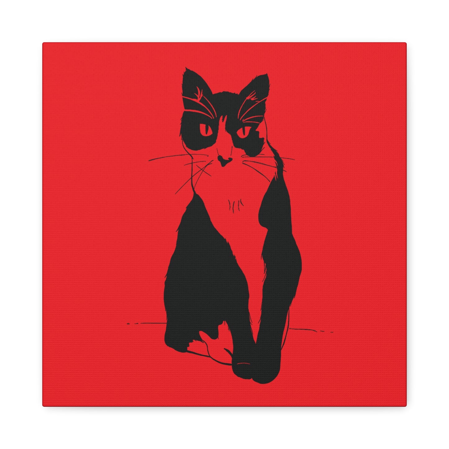 Cat Canvas Print on Red (Transparent Style Cat) - Cat Drawing Art
