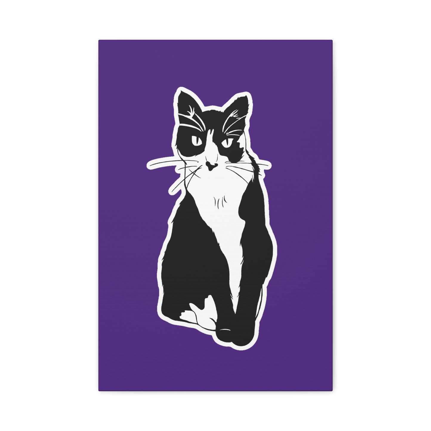 Cat Canvas Print on Purple (Sticker Style Cat) - Cat Drawing Art