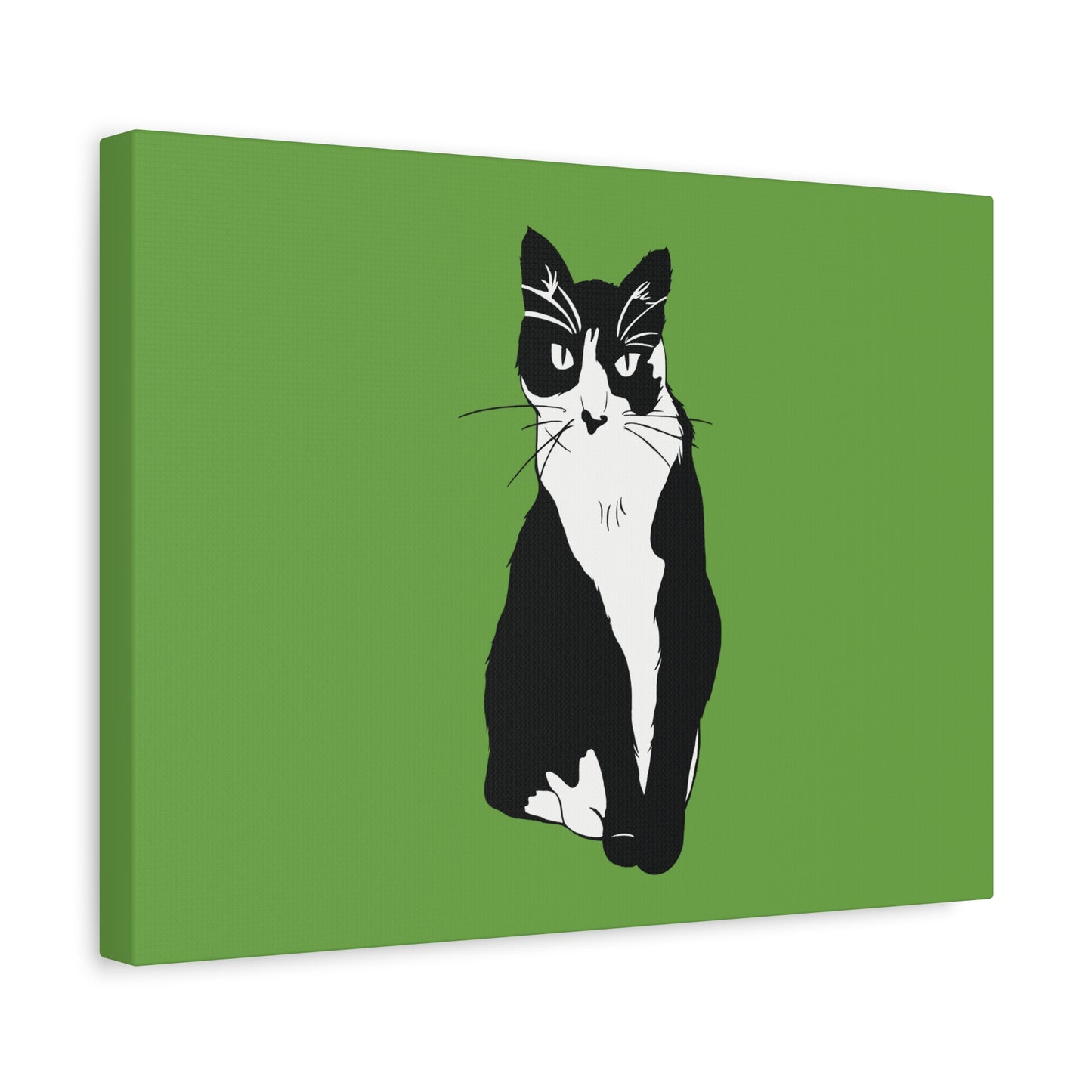 Cat Canvas on Green (B&W Style Cat) - Cat Drawing Art