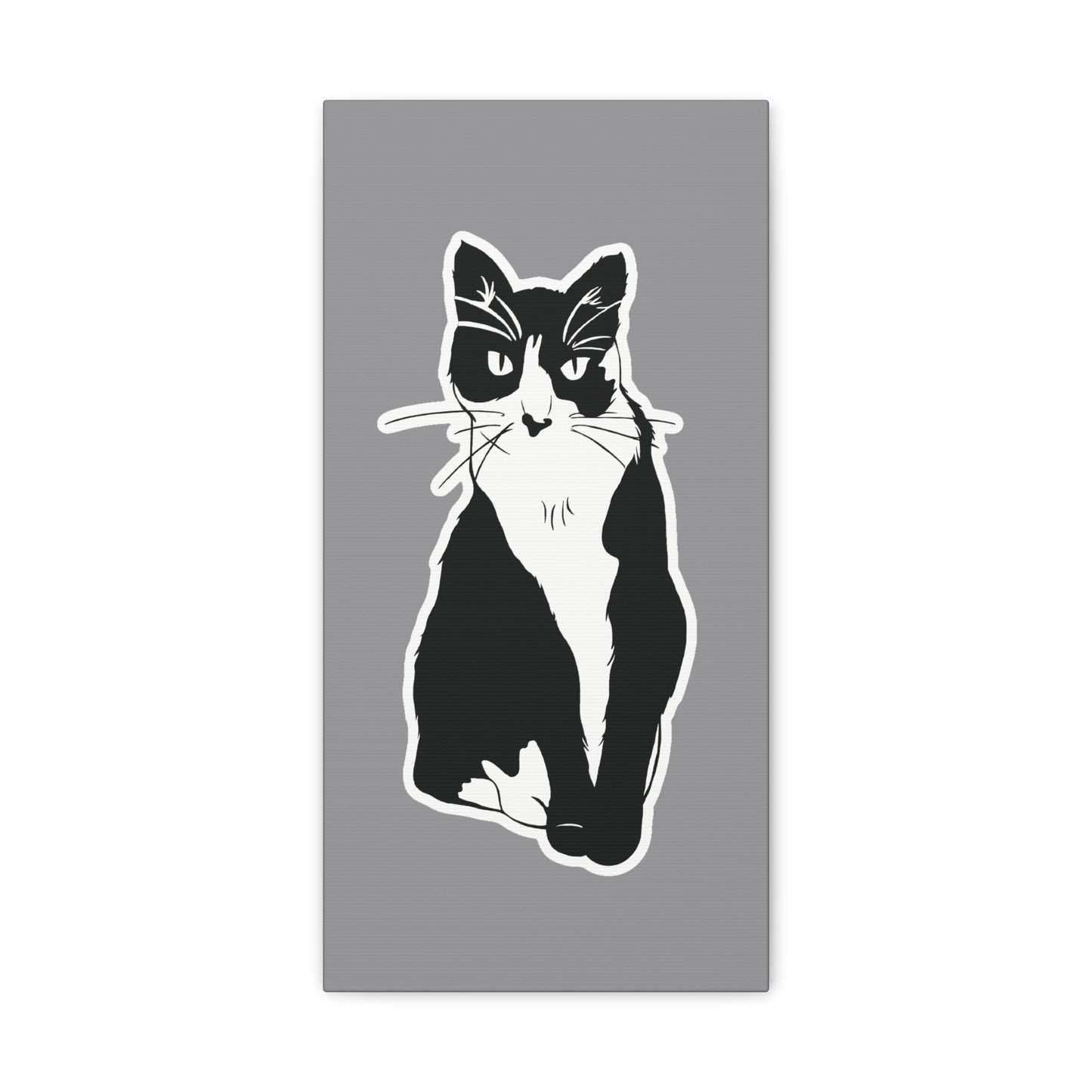 Cat Canvas Print on Grey (Sticker Style Cat) - Cat Drawing Wall Art