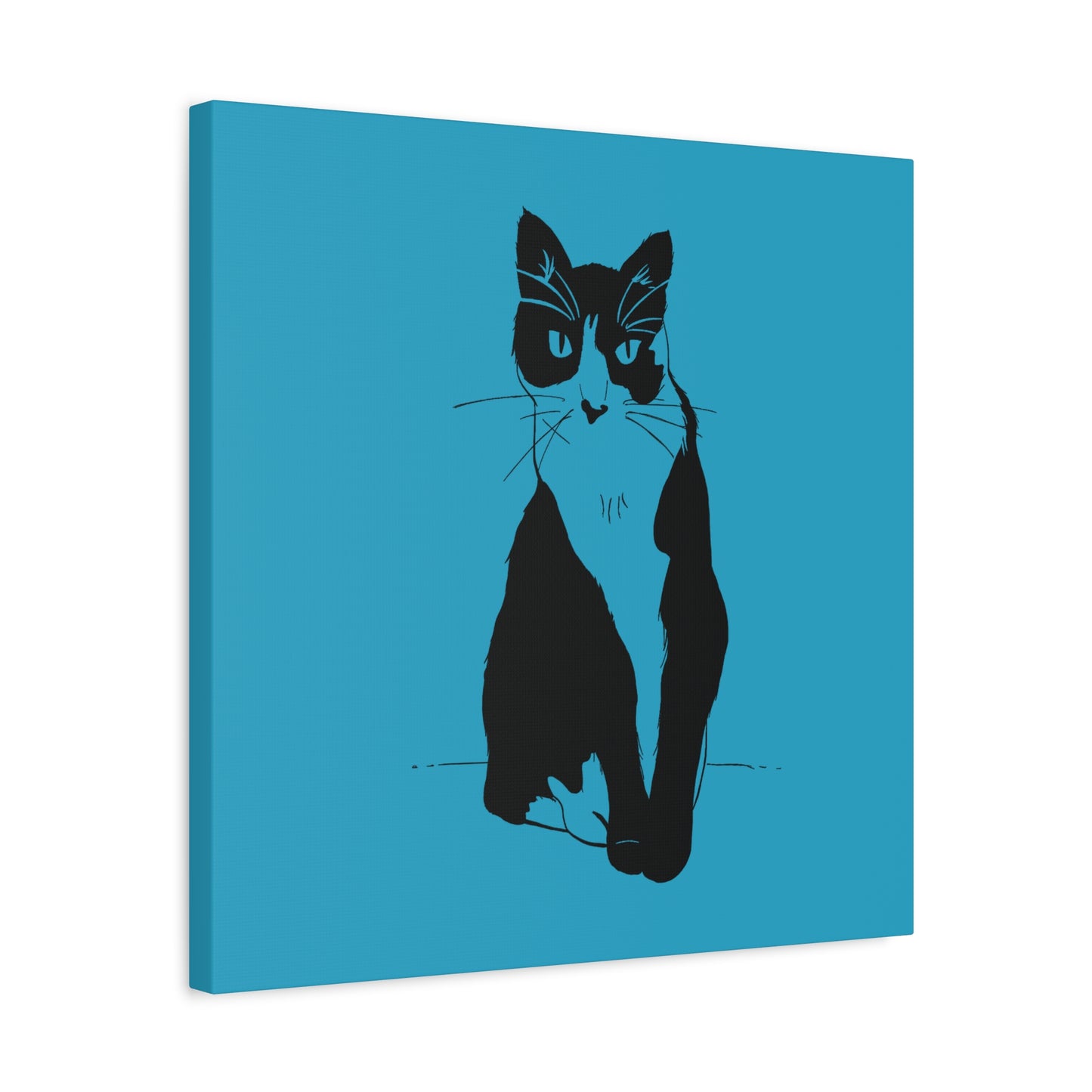 Cat Canvas Print on Turquoise (Transparent Style Cat) - Cat Drawing Art