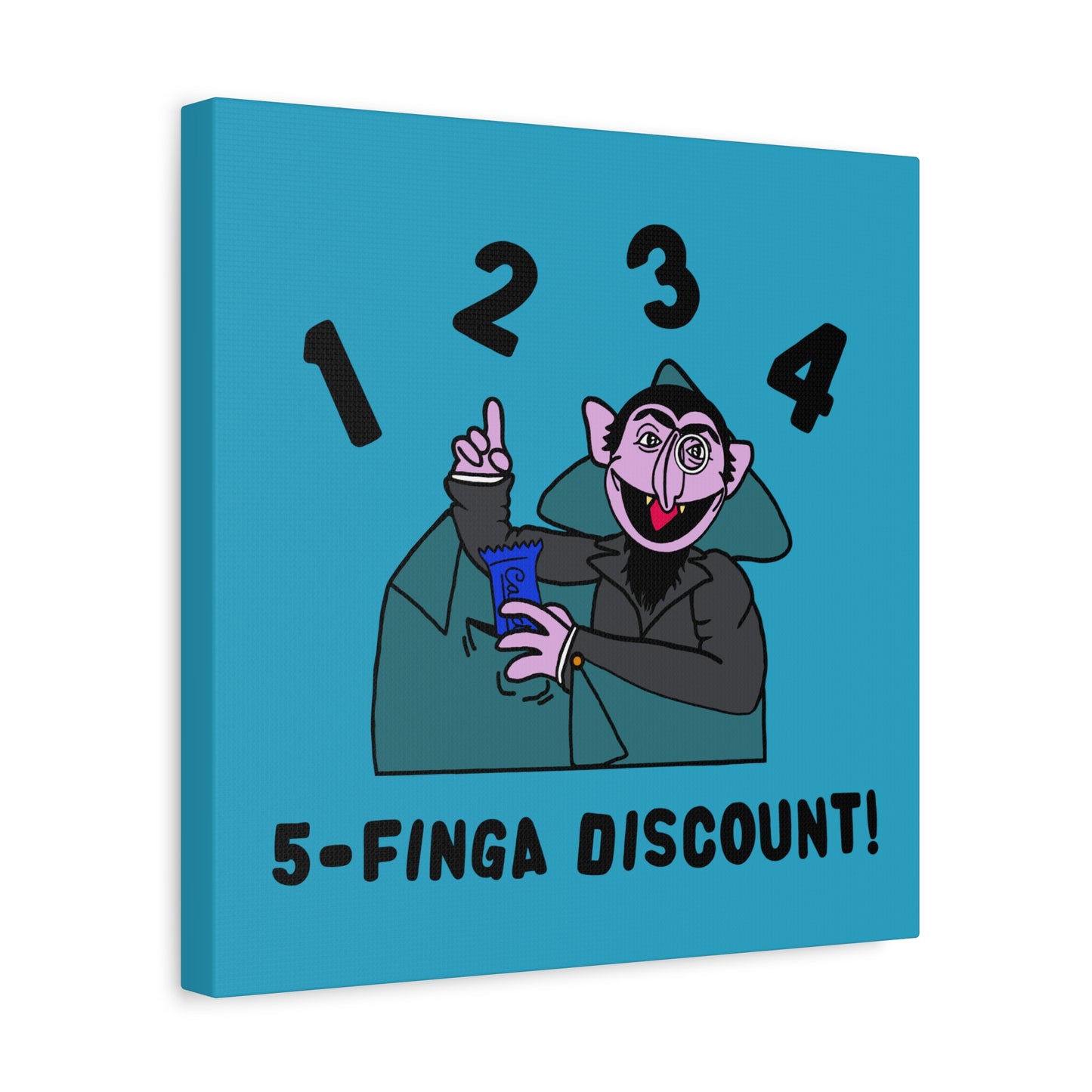 Five Finger Discount Canvas Print Turquoise - Sesame Street The Count Parody Art Print
