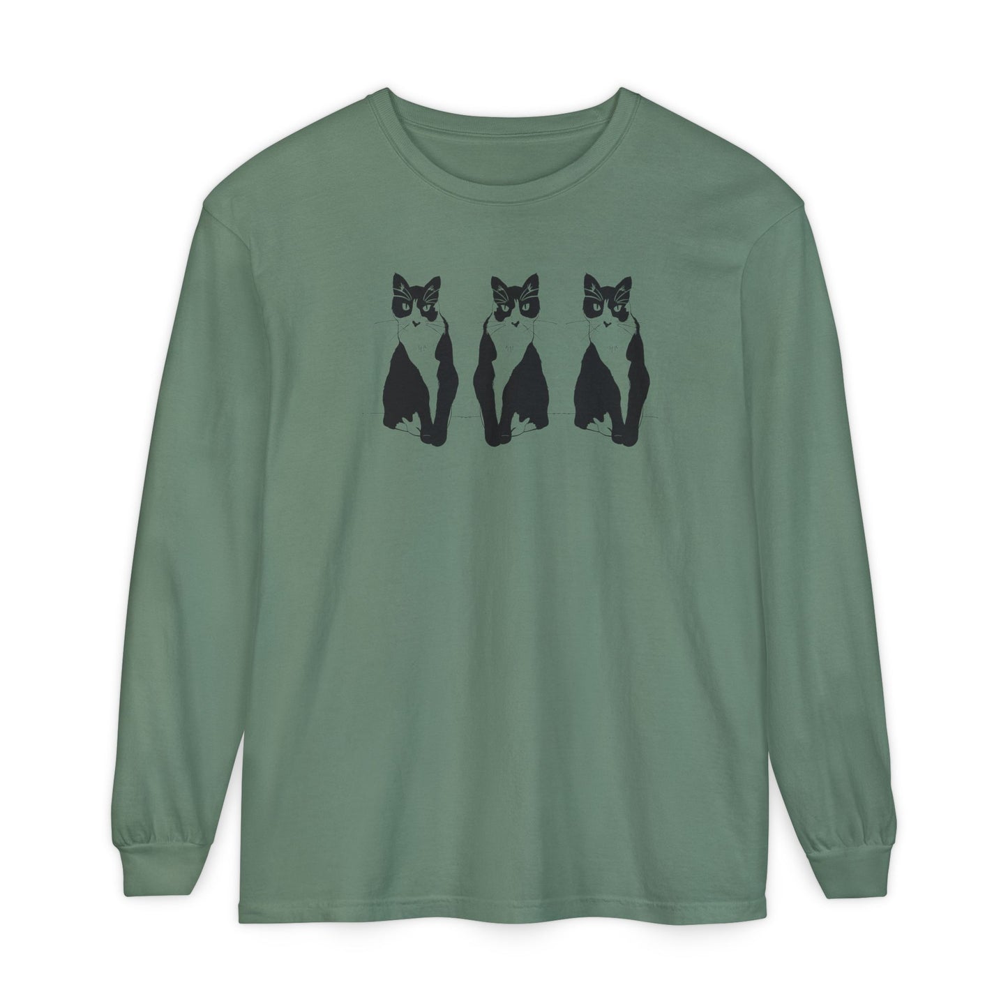 Cat x3 Long Sleeve Tee (Transparent Style Cat) - Cat Drawing Shirt