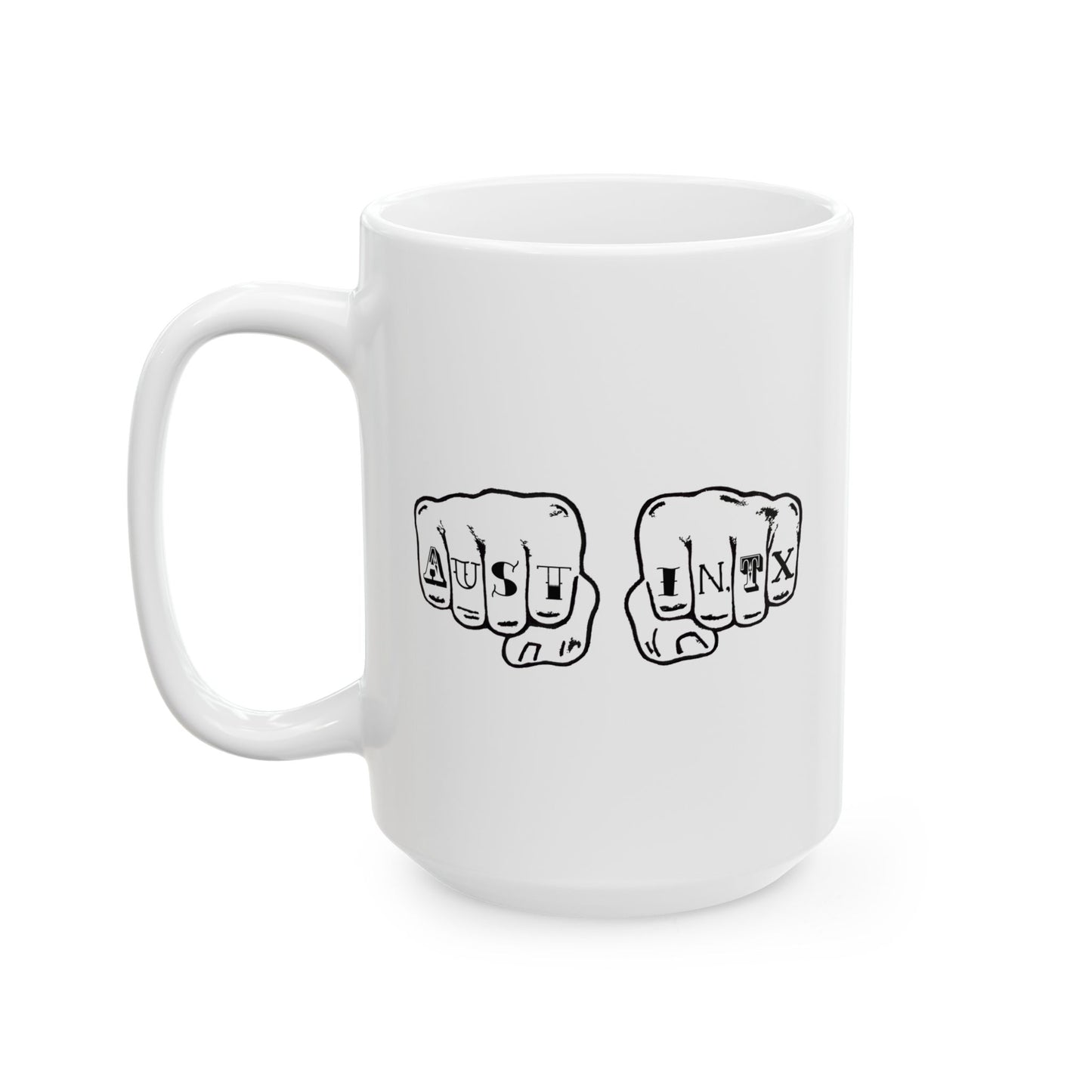 Austin Texas Knuckle Tats Tattooed Fists Mug