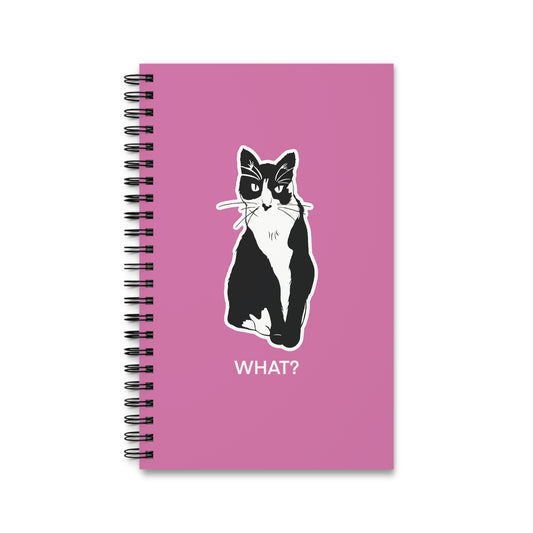 Cattitude Notebook in Light Pink (Sticker Style Cat with White Writing) - Cat Spiral Notebook