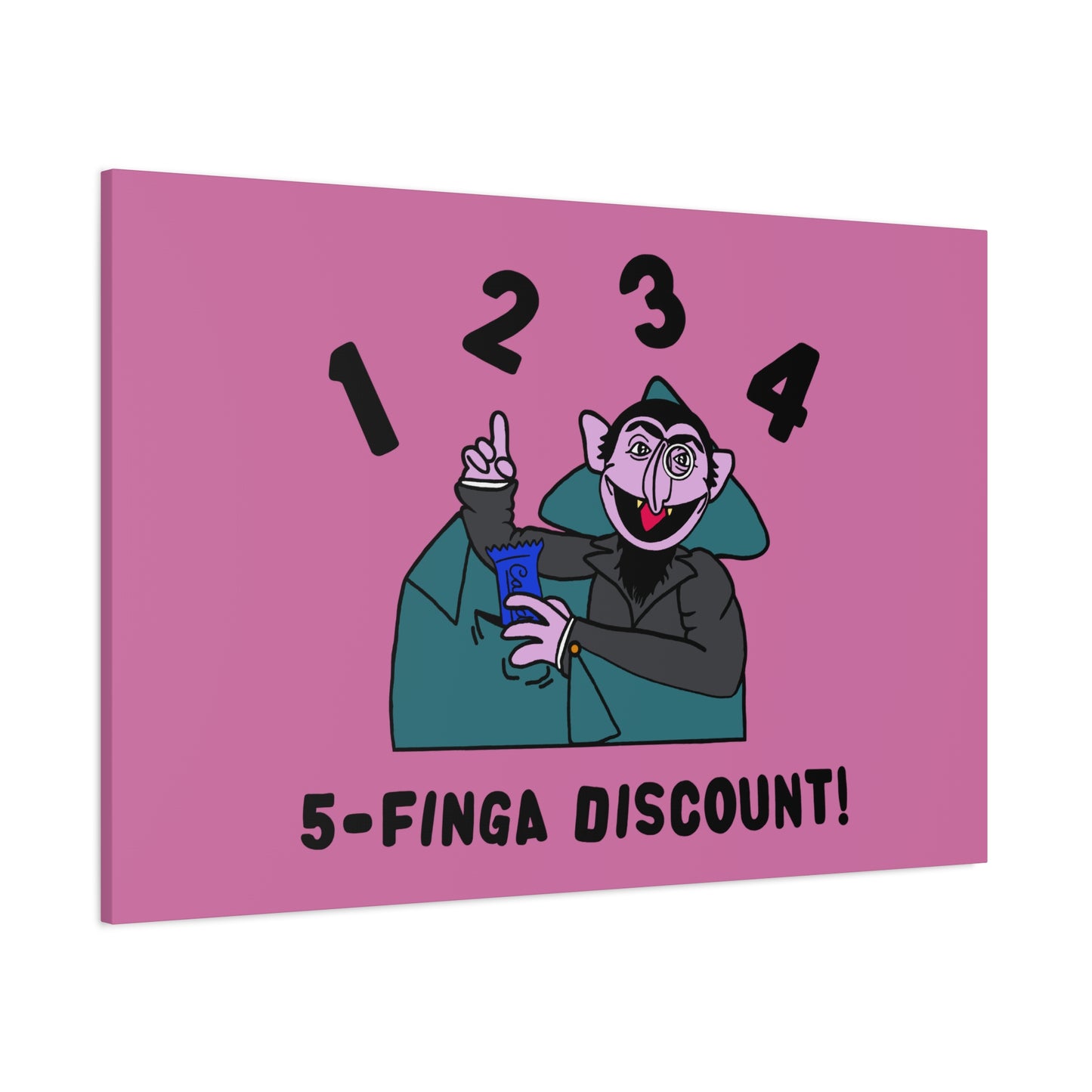 Five Finger Discount Canvas Print Light Pink - Sesame Street The Count Parody Art Print