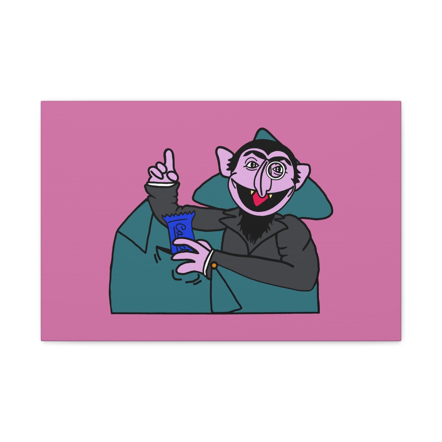 The Count Stealing Candy Canvas Print Light Pink - Sesame Street The Count Parody Art