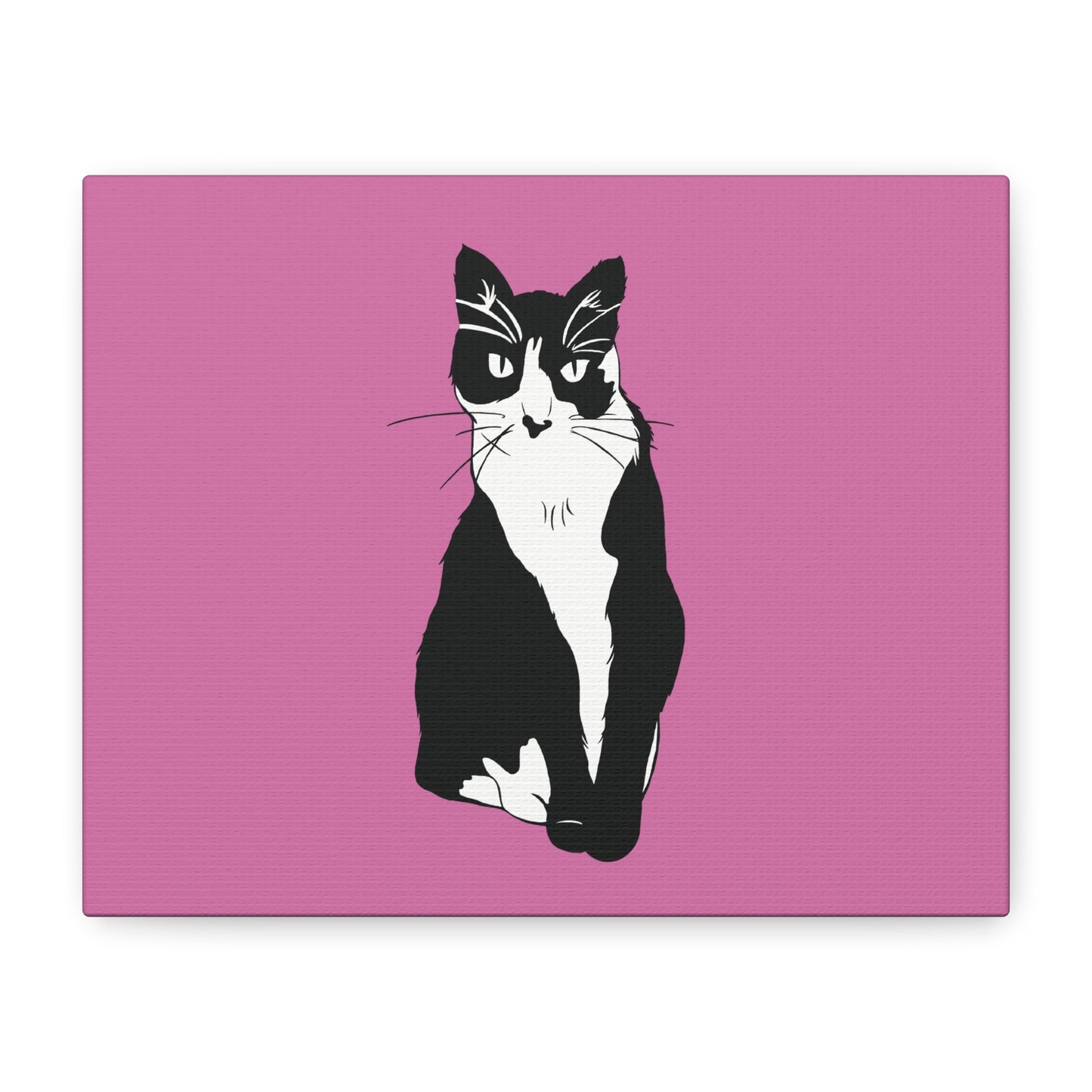 Cat Canvas on Light Pink (B&W Style Cat) - Cat Drawing Art