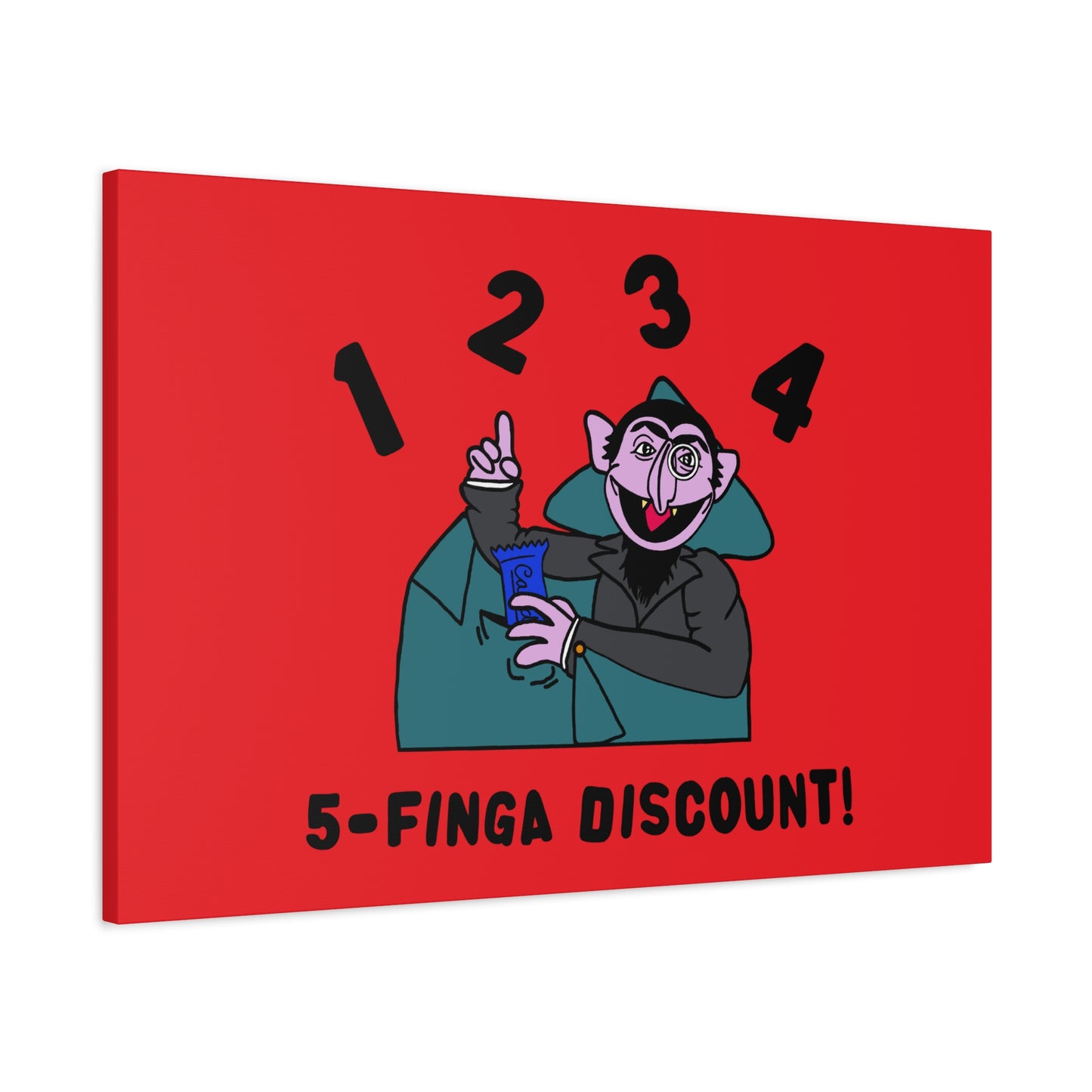 Five Finger Discount Canvas Print Red - Sesame Street The Count Parody Art Print