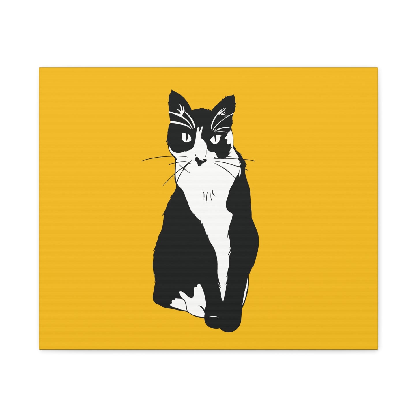 Cat Canvas on Yellow (B&W Style Cat) - Cat Drawing Art