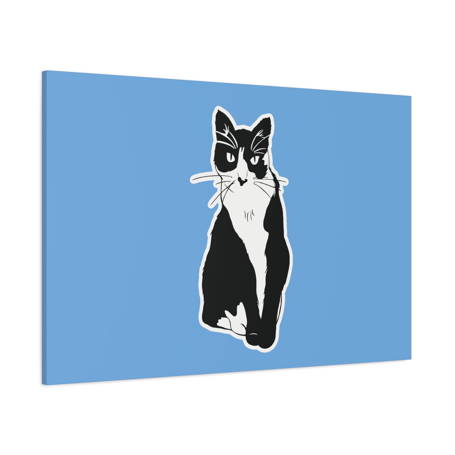 Cat Canvas on Light Blue (Sticker Style Cat) - Cat Drawing Art