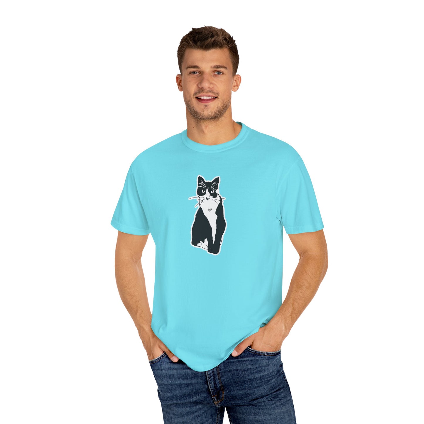 Cat Tee (Sticker Style Cat) - Cat Drawing Shirt