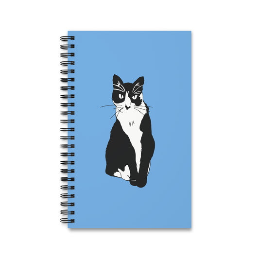 Cat Notebook in Light Blue (B&W Style Cat) - Cat Spiral Notebook