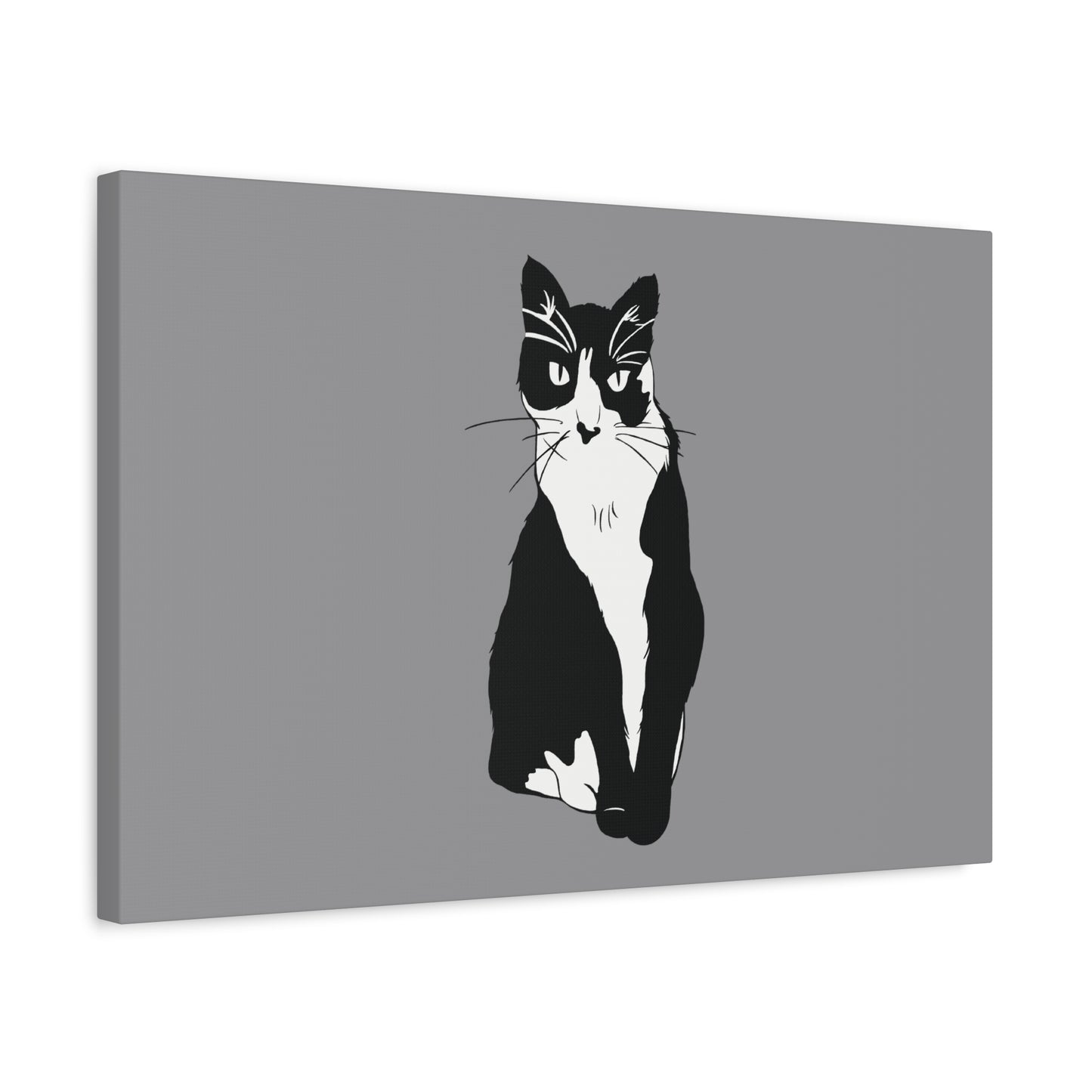 Cat Canvas on Grey (B&W Style Cat) - Cat Drawing Art