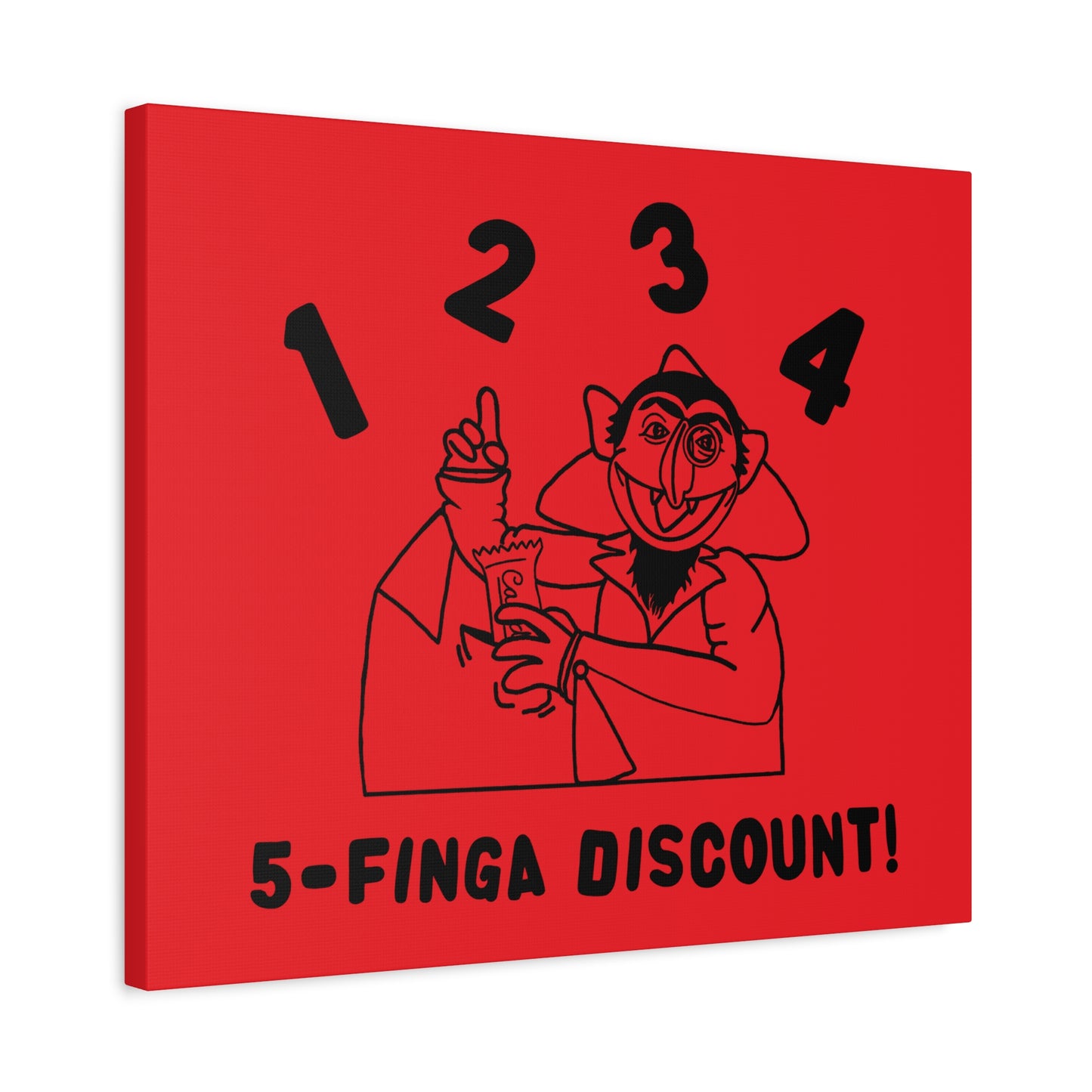 Five Finger Discount Outline Canvas Print Red - Sesame Street The Count Parody Art Print