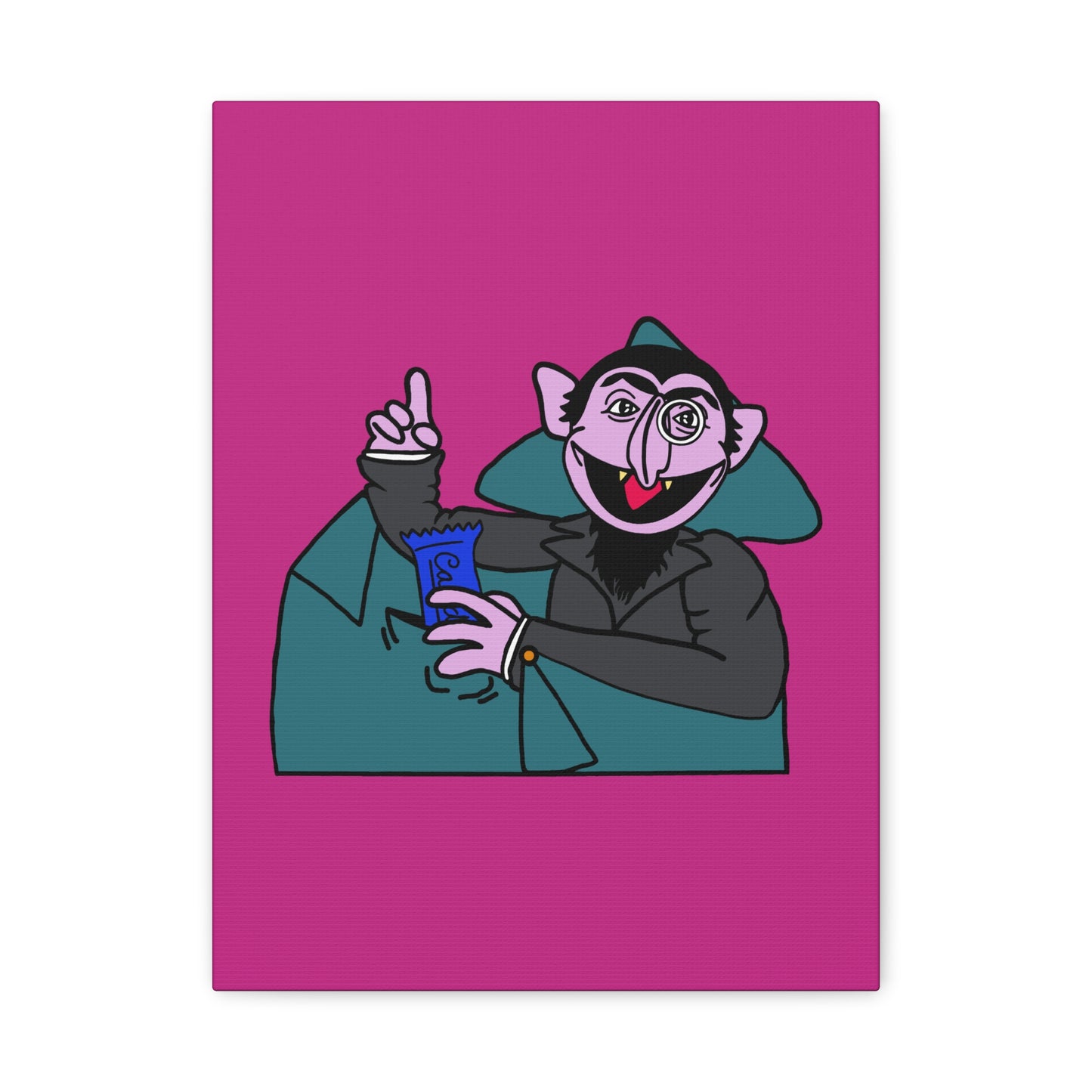 The Count Stealing Candy Canvas Print Pink - Sesame Street The Count Parody Art