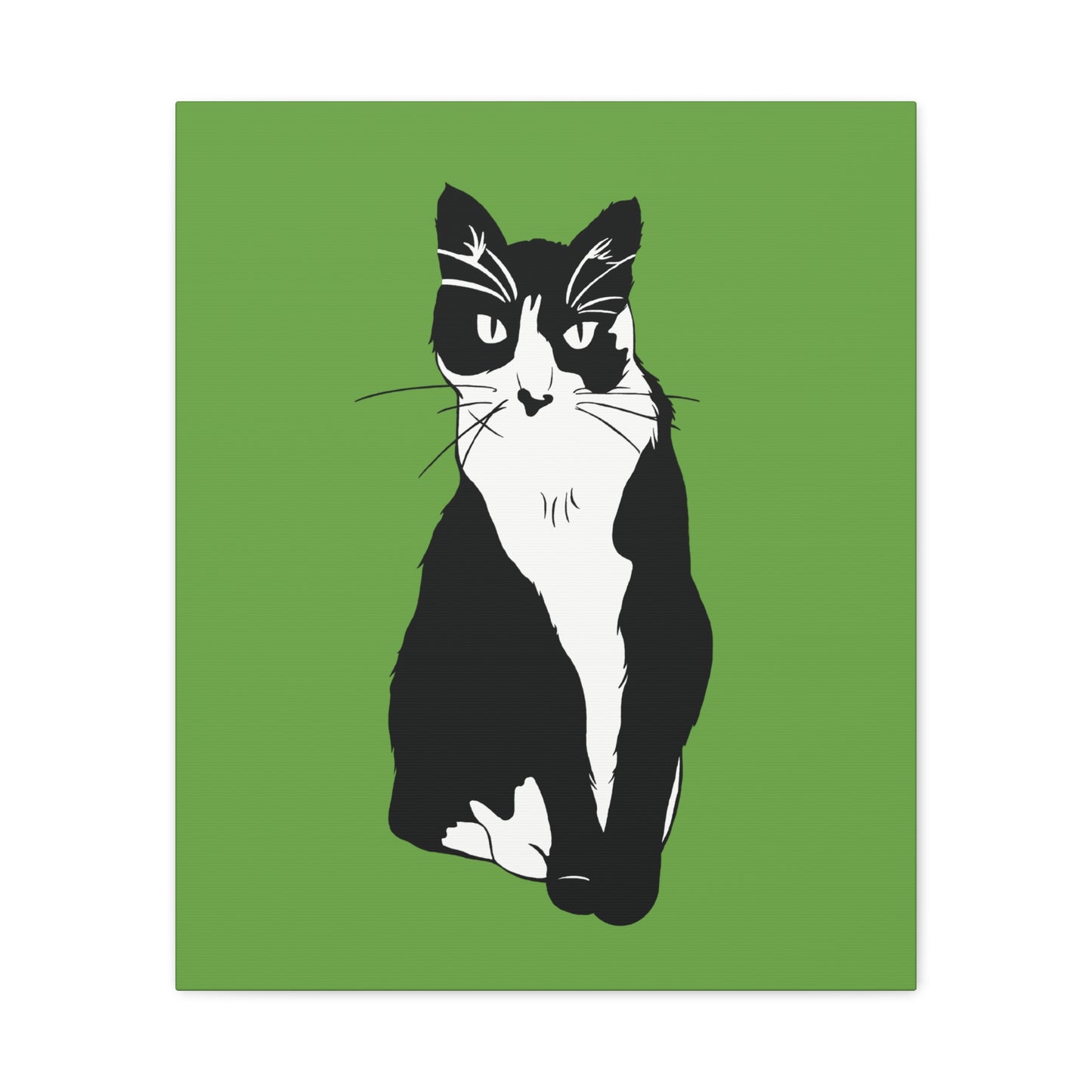 Cat Canvas on Green (B&W Style Cat) - Cat Drawing Art