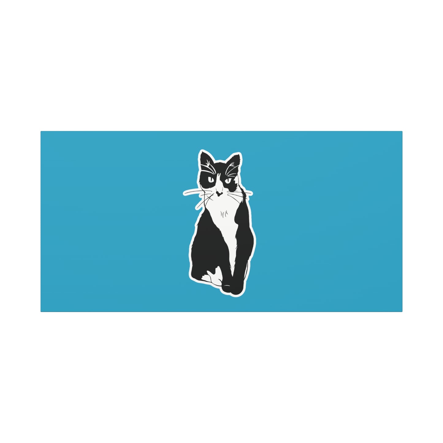 Cat Canvas Print on Turquoise (Sticker Style Cat) - Cat Drawing Art