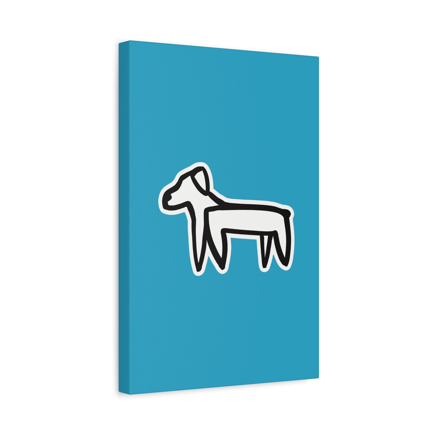 Dog Canvas Print on Turquoise (Sticker Style Black Dog) - Dog Drawing Wall Art