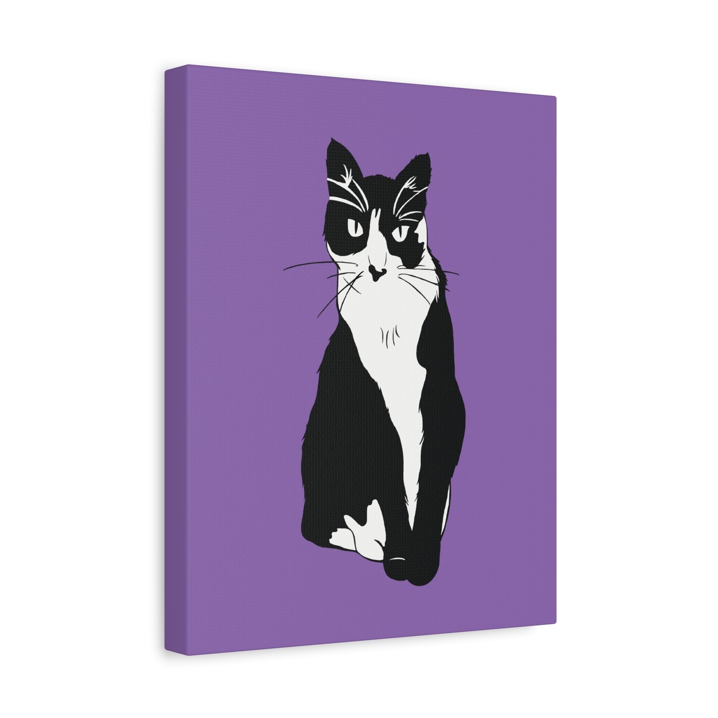 Cat Canvas on Light Purple (B&W Style Cat) - Cat Drawing Art