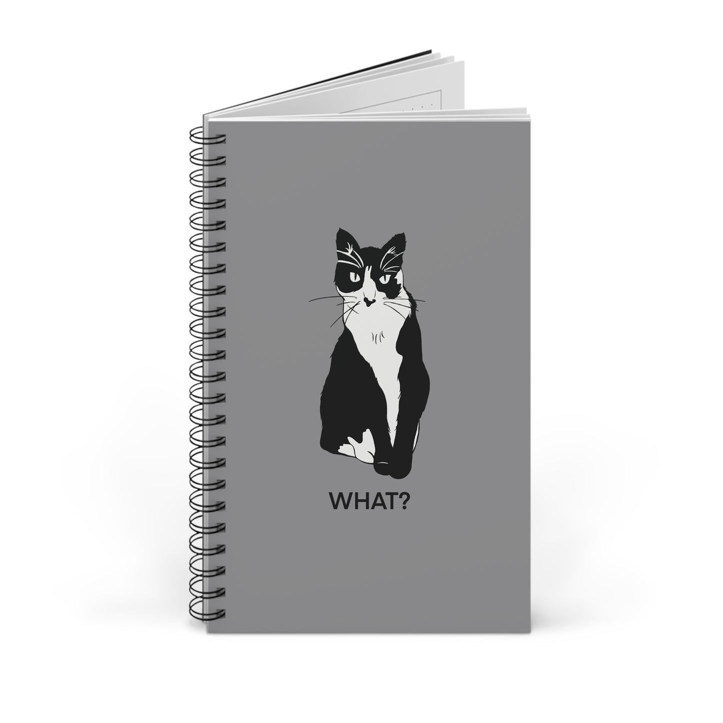 Cattitude Notebook in Grey (B&W Style Cat) - Cat Spiral Notebook