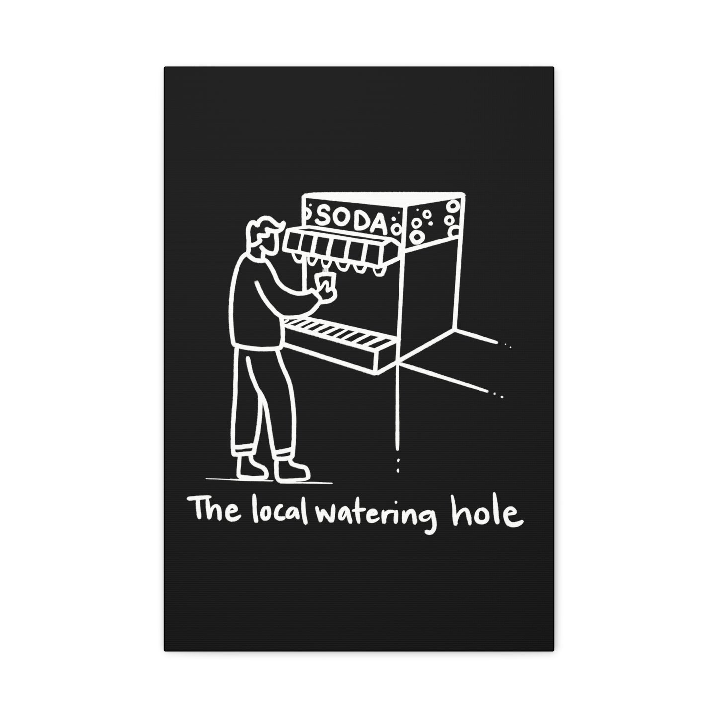 Local Watering Hole Canvas Print - White Ink on Black Background