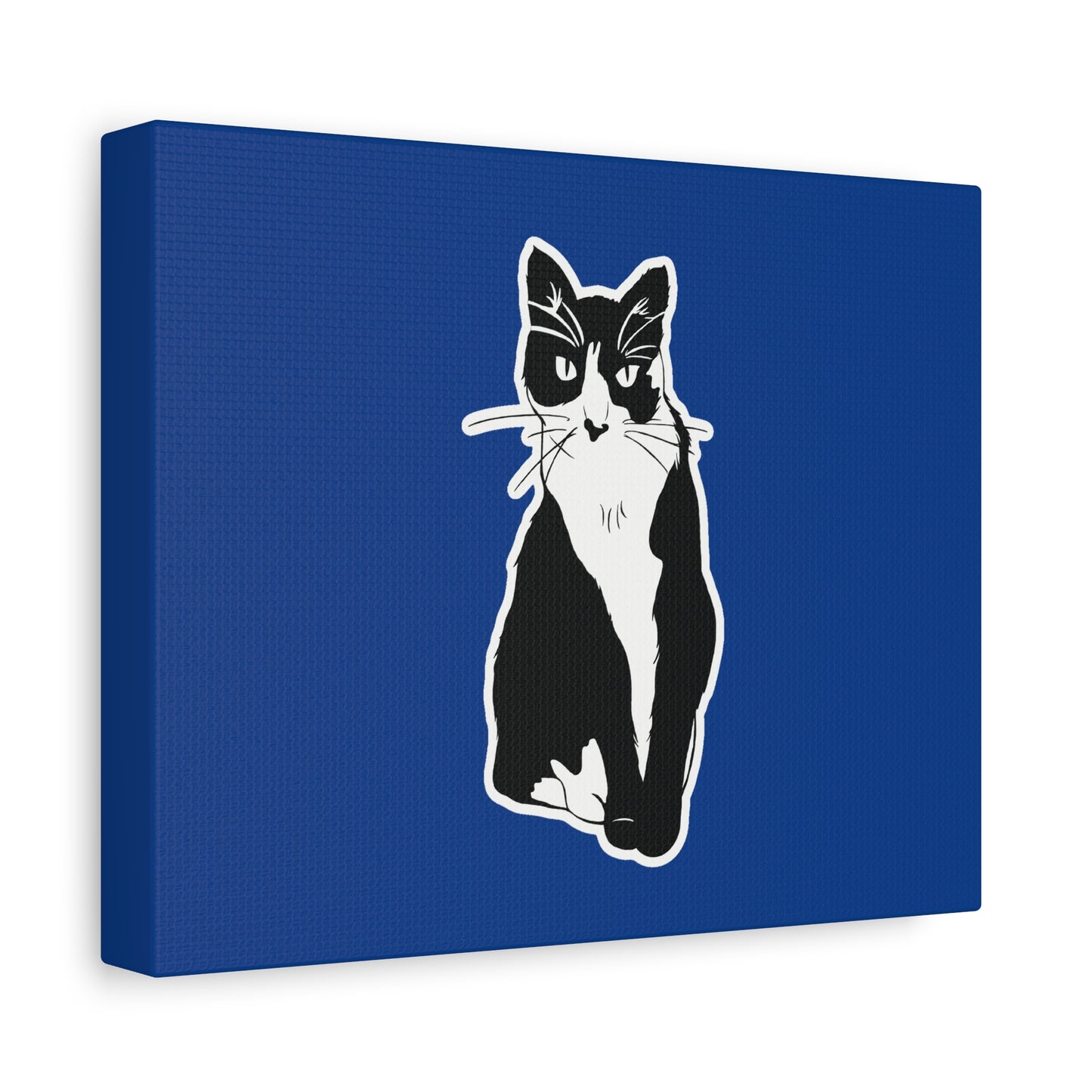 Cat Canvas Print on Dark Blue (Sticker Style Cat) - Cat Drawing Art