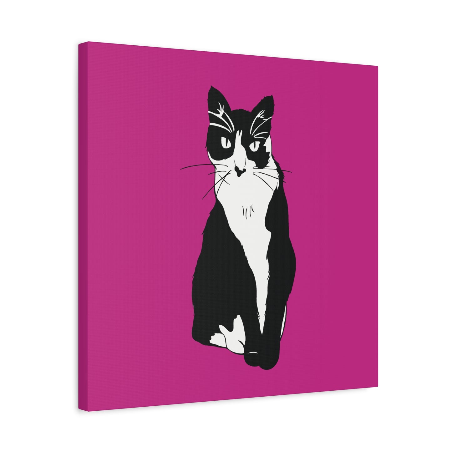 Cat Canvas on Pink (B&W Style Cat) - Cat Drawing Art