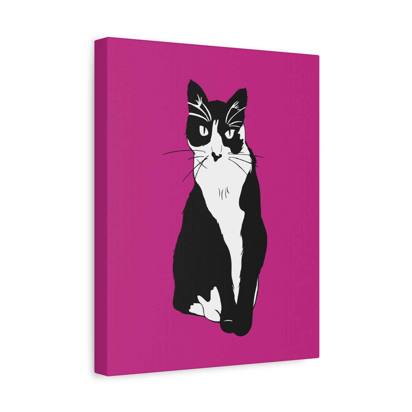 Cat Canvas on Pink (B&W Style Cat) - Cat Drawing Art
