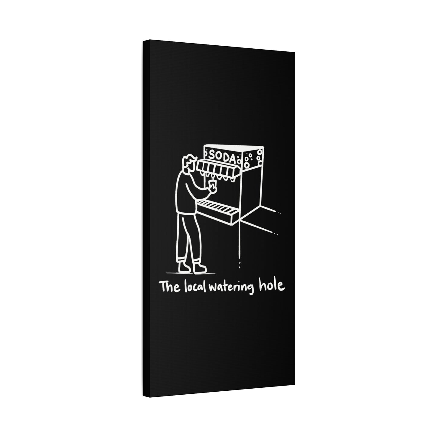 Local Watering Hole Canvas Print - White Ink on Black Background