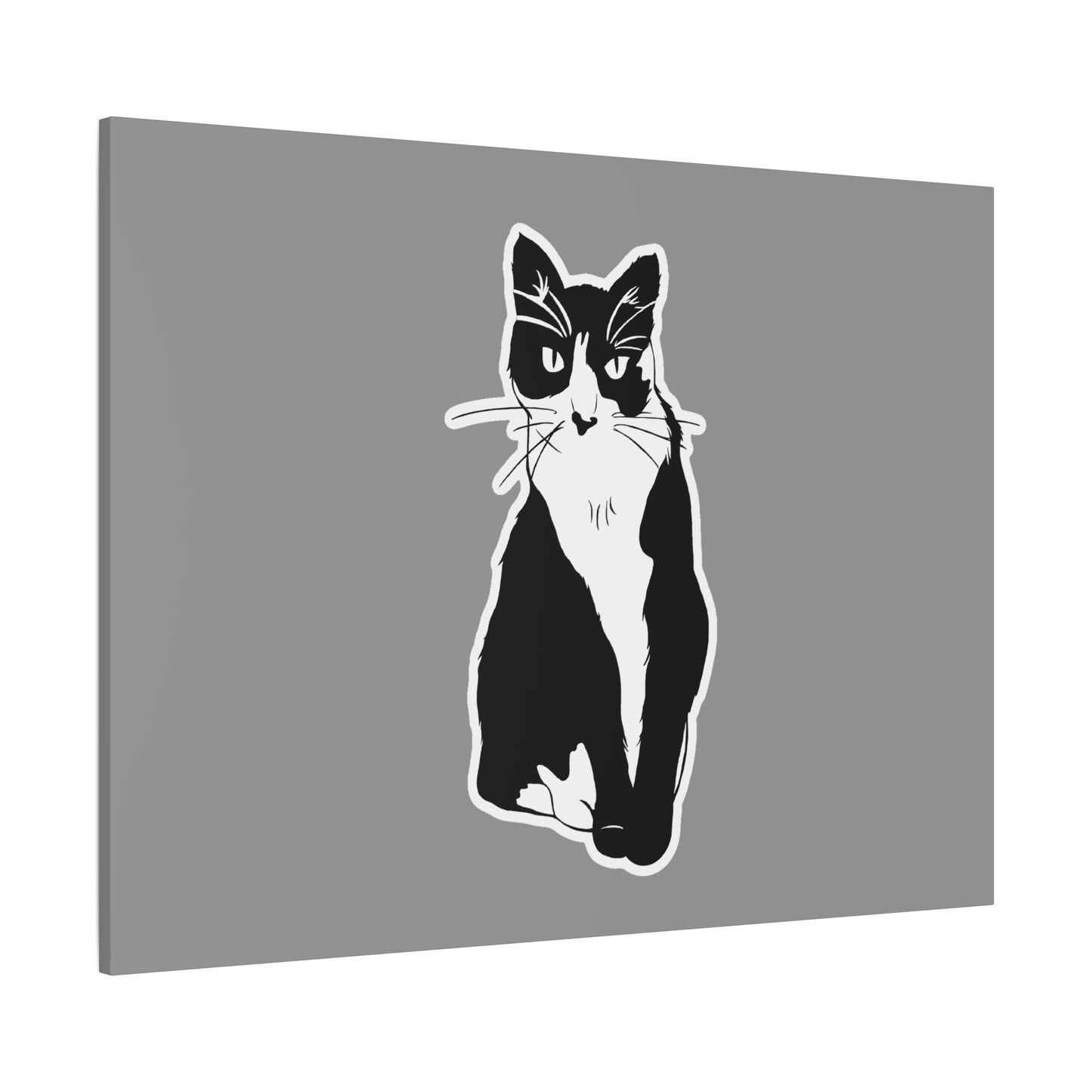 Cat Canvas Print on Grey (Sticker Style Cat) - Cat Drawing Wall Art