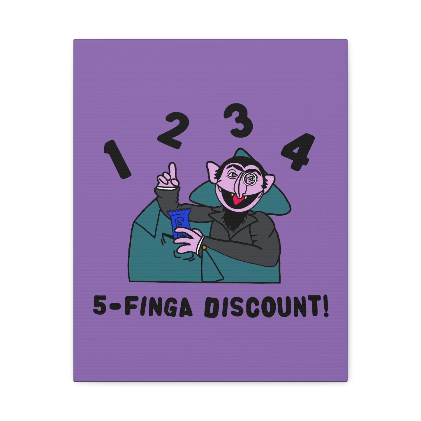 Five Finger Discount Canvas Print Light Purple - Sesame Street The Count Parody Art Print