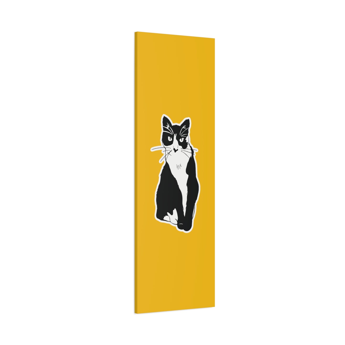 Cat Canvas Print on Yellow (Sticker Style Cat) - Cat Drawing Art